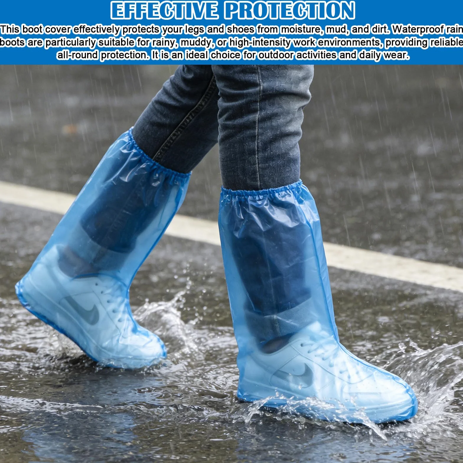 Copriscarpe impermeabili PE 38x50 cm con elastici per pioggia blu 40 pezzi