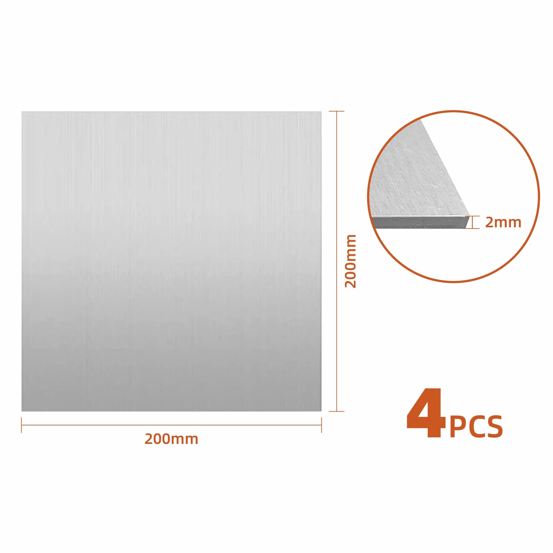 4 pezzi Piastra in alluminio 20cm x 20cm x 2mm, spessore 2mm, 6061 T6 Quadrato Piastra di alluminio per DIY Artigianato
