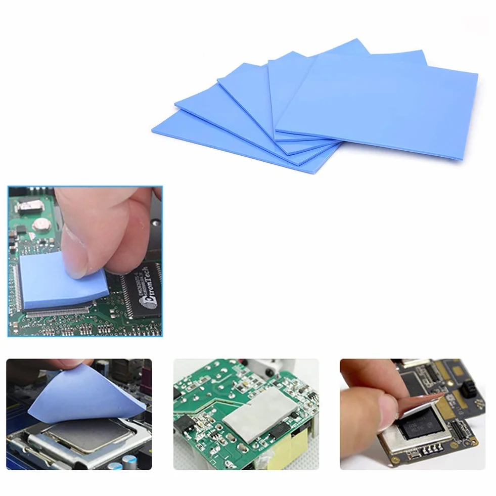 Walfront 5 pz Pad Termici in Silicone 100x100x1.5mm Alta Conducibilità Termica 6W/MK per CPU GPU Dissipazione Calore