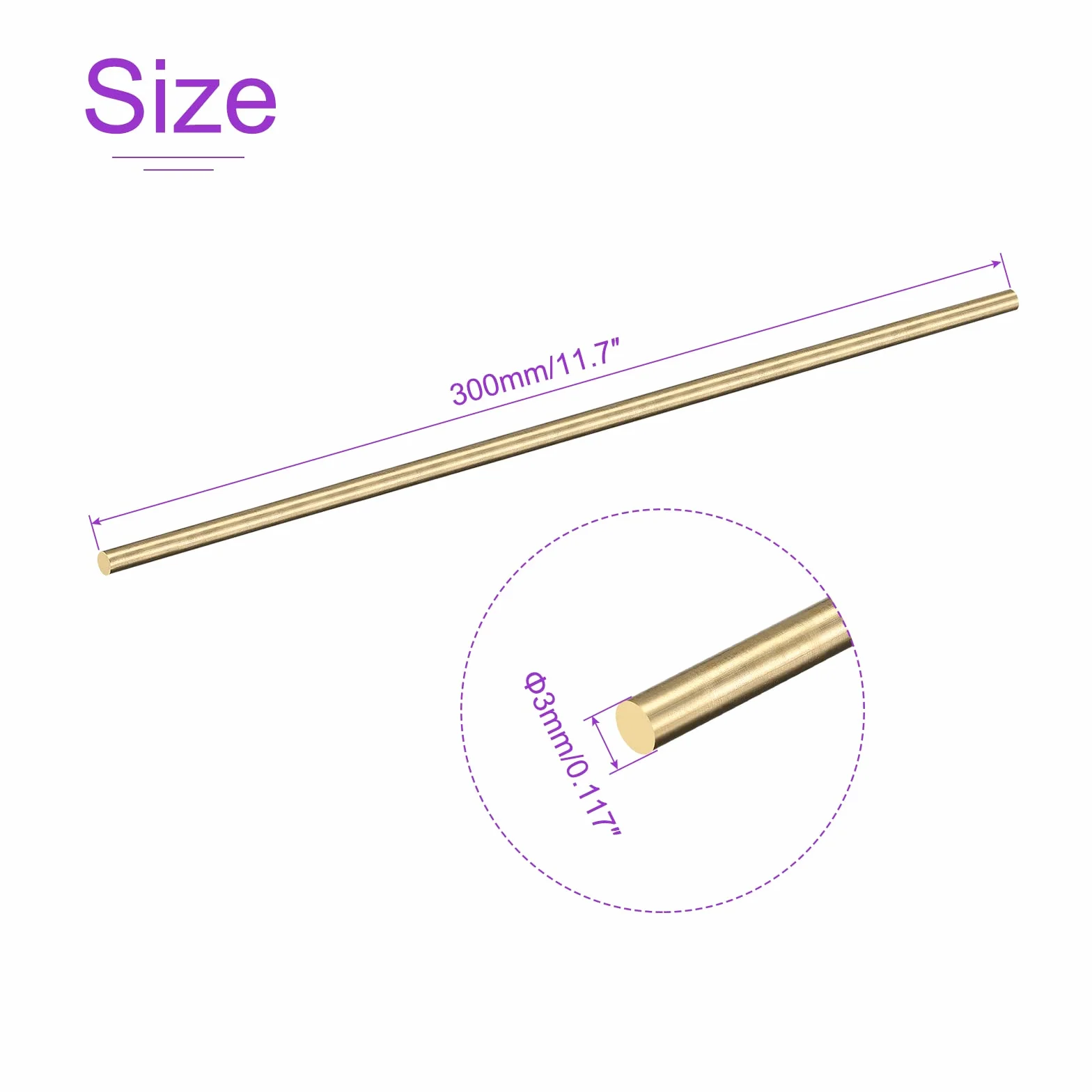 Pręt Okrągły z Mosiądzu Litego 3mm x 300mm, 2 sztuki, do Toczenia i Rzemiosła