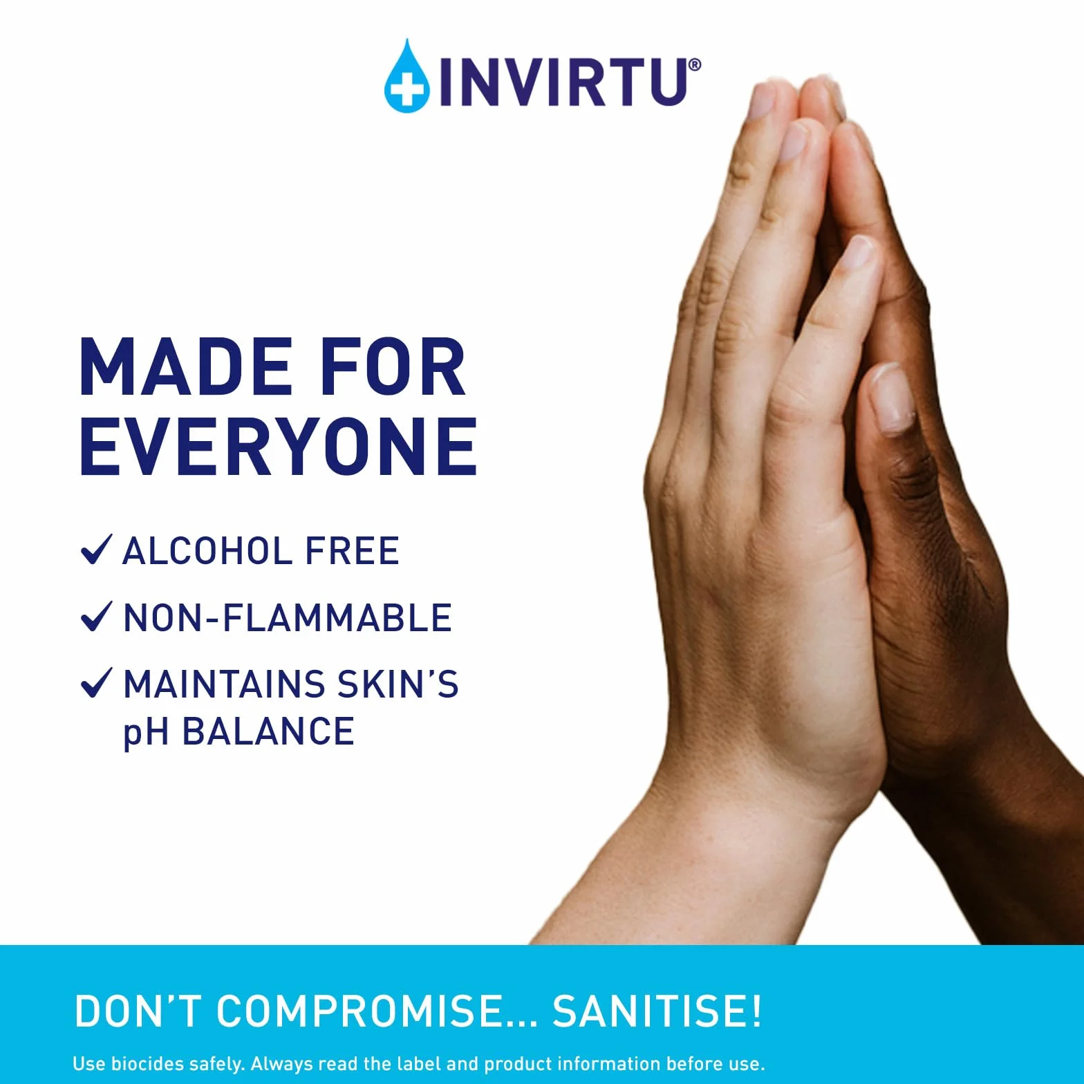 Byotrol INVIRTU, disinfettante per le mani senza alcool, senza profumo, senza alcol e non macchia, flacone da 600 ml