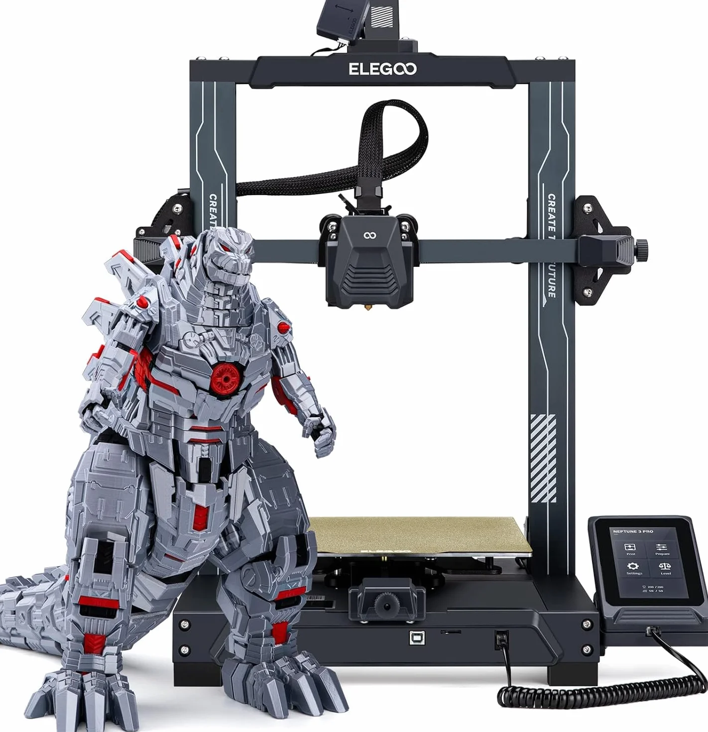 ELEGOO Stampante 3D Neptune 3 Pro con Livellamento Automatico del Letto, Estrusore Diretto a Doppio Ingranaggio, Azionamento a Doppia Vite, Schermo Capacitivo Rimovibile, 225x225x280mm
