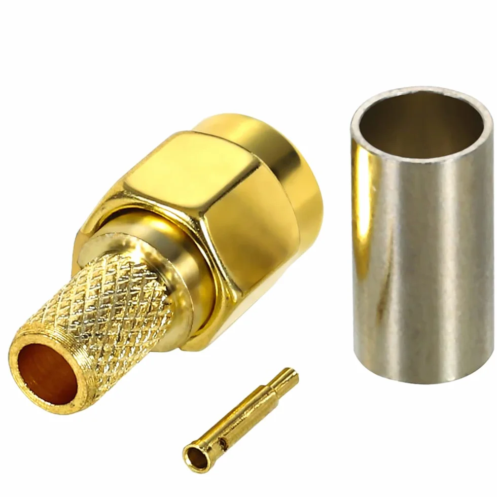 Connettore SMA maschio a crimpare placcato oro per cavi coassiali RG58 RG303 RG141 RG142 RG400 LMR195