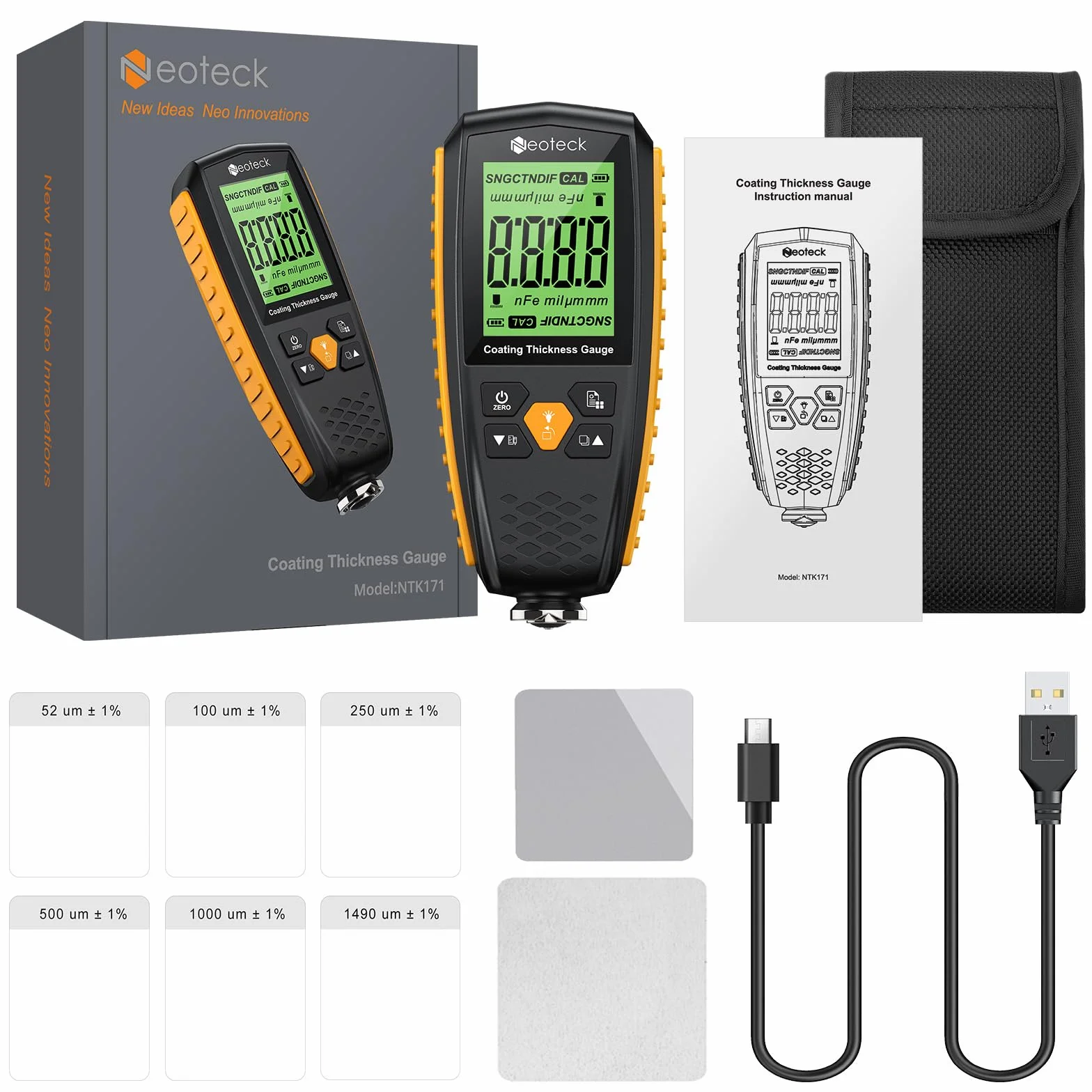Neoteck Misuratore di Spessore Vernice 0-1300um Spessimetro LCD Retroilluminazione Auto Spegnimento Automatico