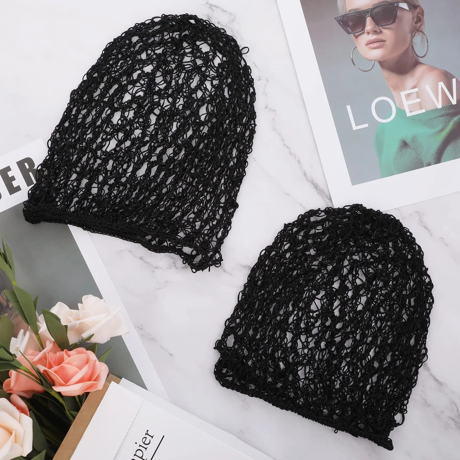 Rete Capelli Rayon Knit Snood Cappello Morbido Grande Copertura per Donne Ragazze Capelli Lunghi Lisci Ricci 2 Pezzi