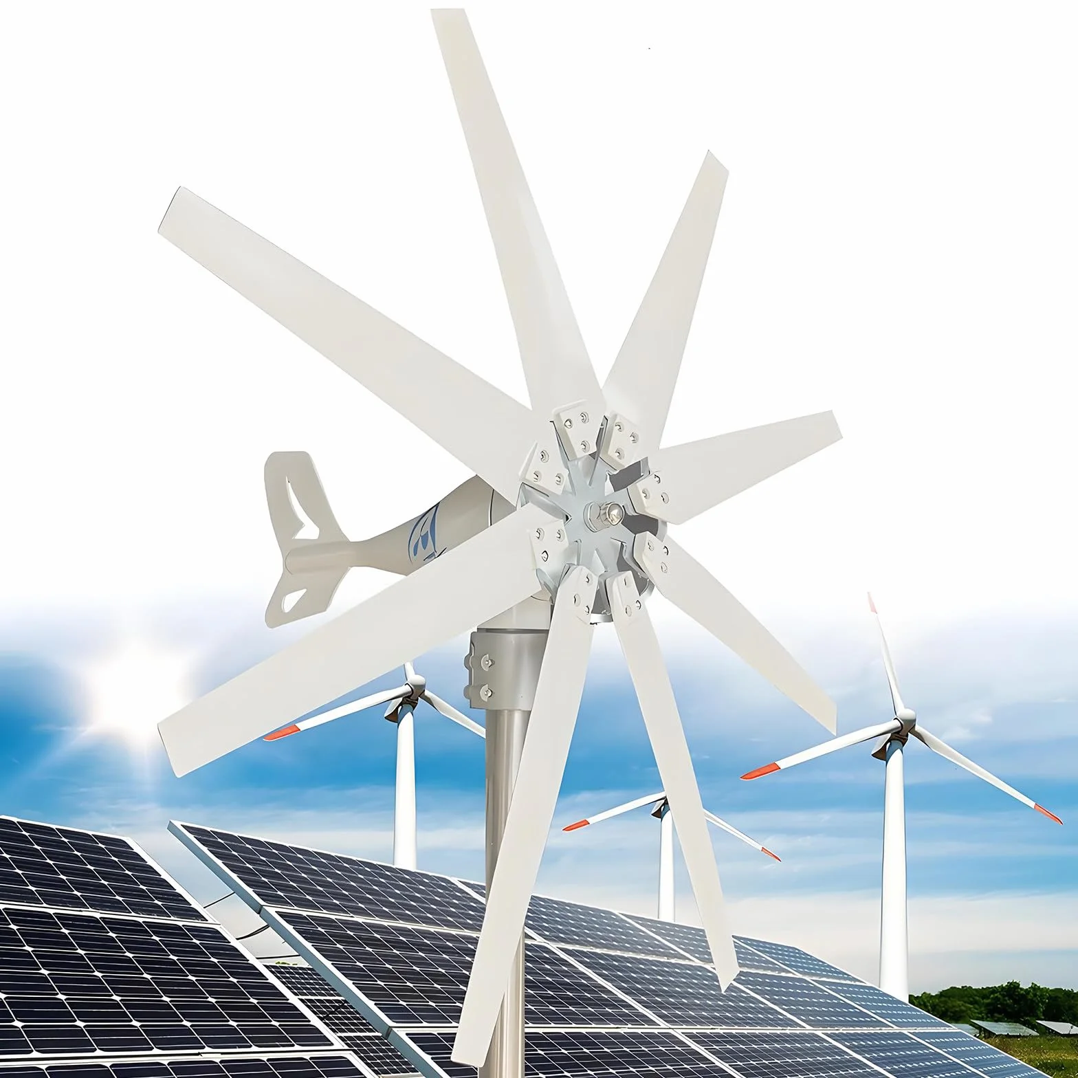 Kit generatore Eolico da 20000 W, turbina eolica a levitazione Magnetica a 8 Pale, Kit per Turbine eoliche residenziali per energia rinnovabile, casa, Fattoria, Camper, Barca, Bianco 220V