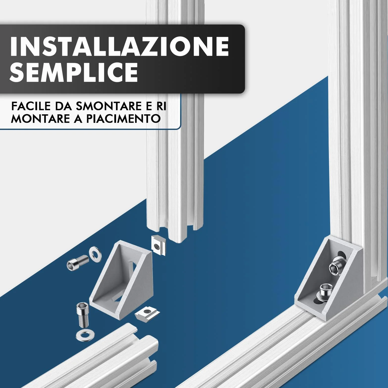 Profilo in Alluminio Angolare 20x20mm 12pz Connettore Angolare 90 Gradi