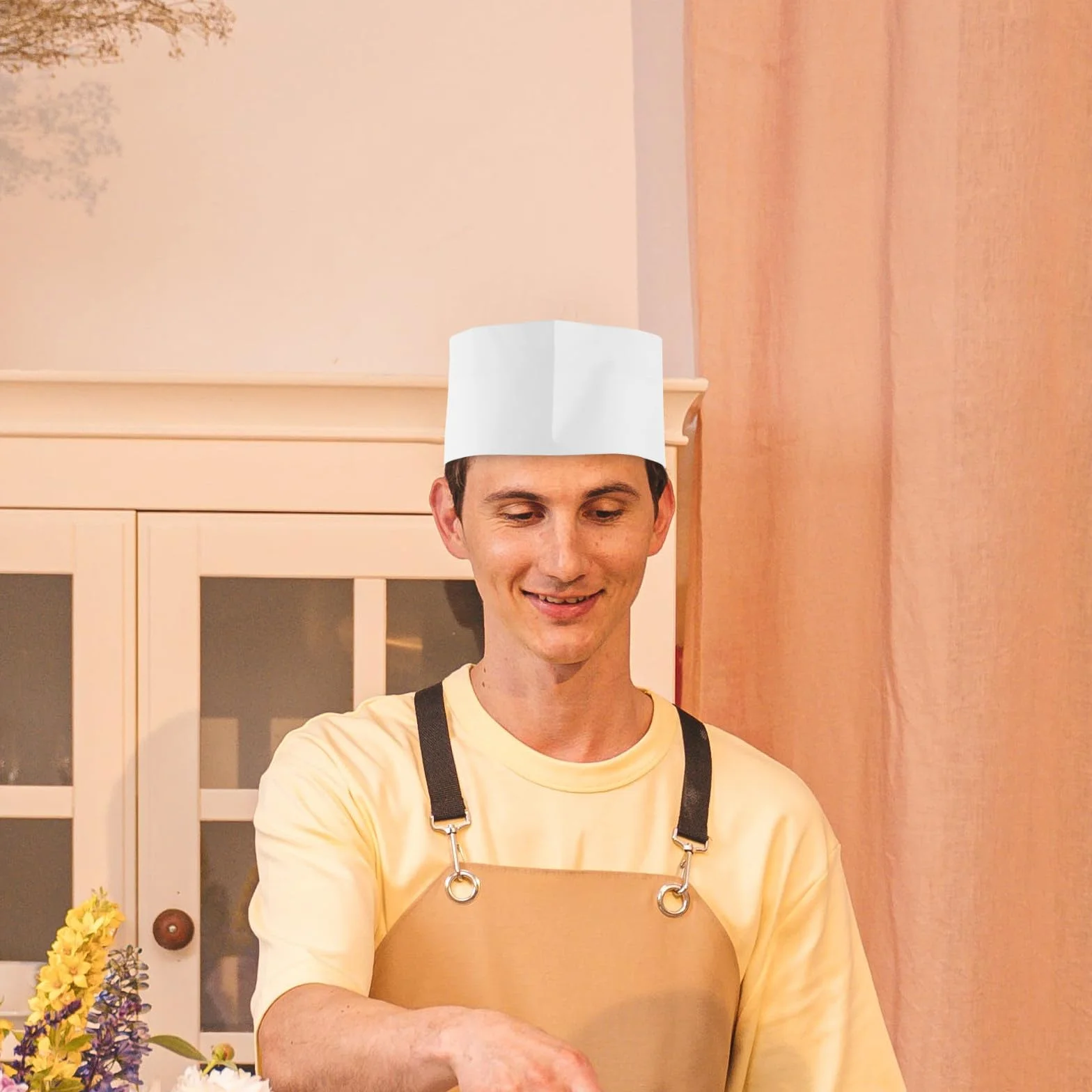 Cappello in Carta Bianco Usa e Getta 20 Pezzi 55cm per Cucine