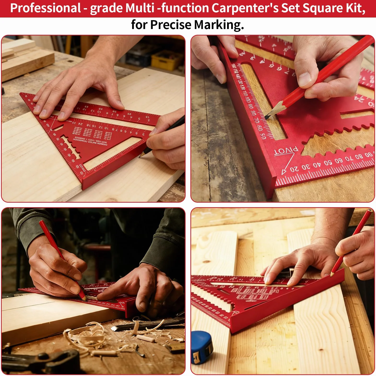Squadra da carpentiere in metallo 2 pezzi 180 mm 300 mm 7"-12" per angoli retti 45° 90° con perno piatto