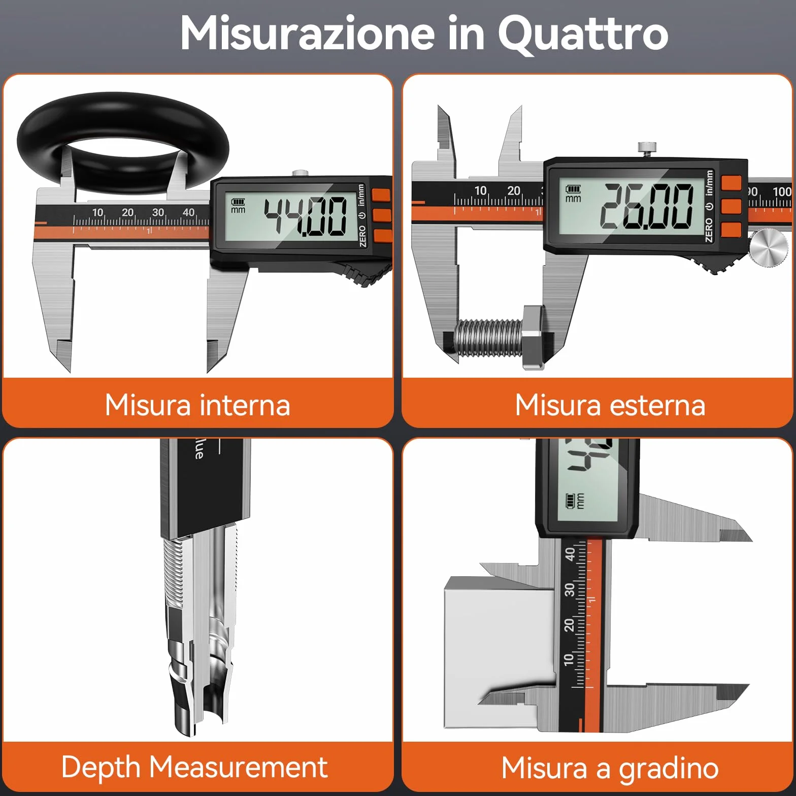 Preciva Calibro Digitale 150mm Acciaio Inox IP54 Impermeabile USB Ricaricabile