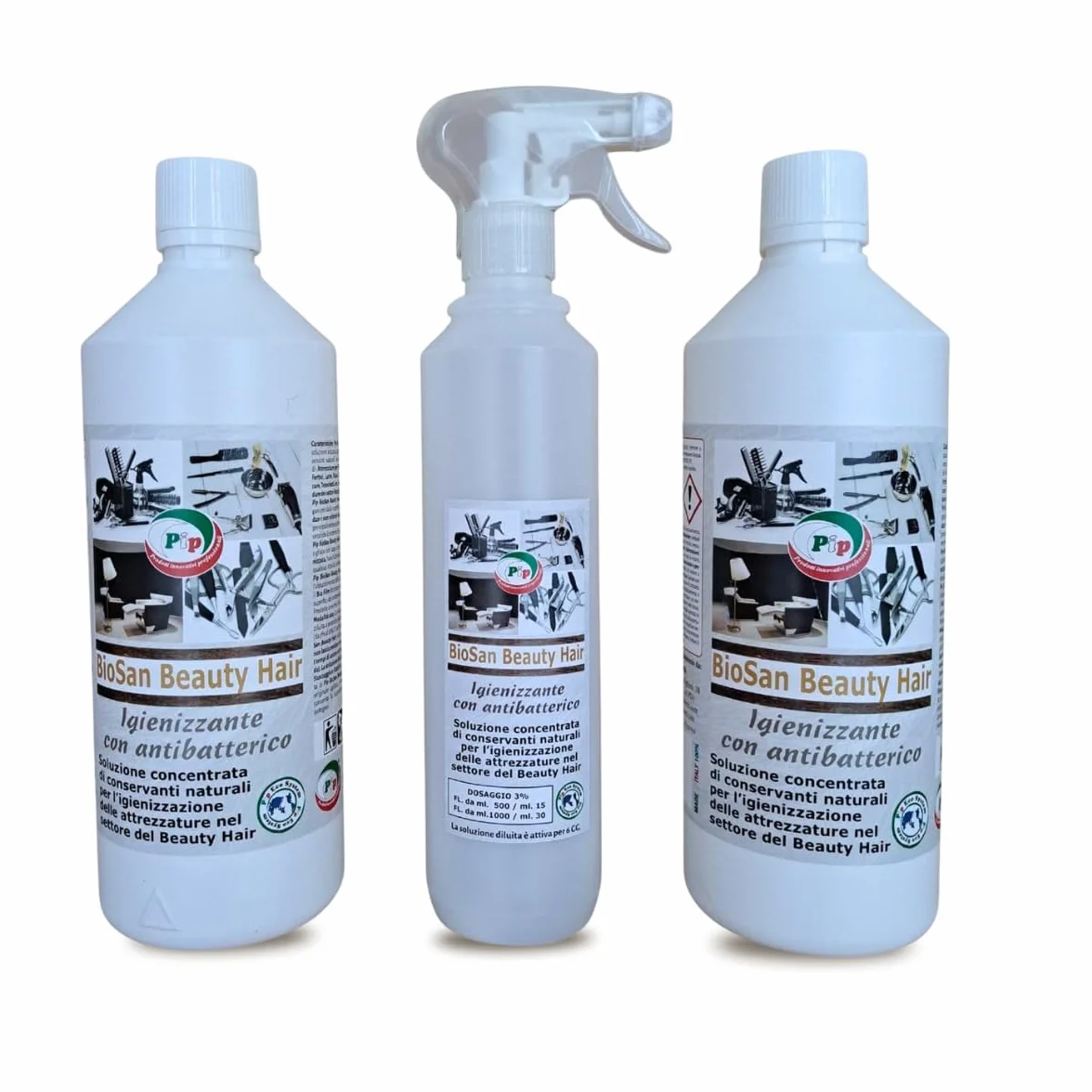 PIP BioSan Beauty Hair Igienizzante Antibatterico per Strumenti, No Risciacquo, Concentrato 2 FL.LT.1 pari a 60 LT