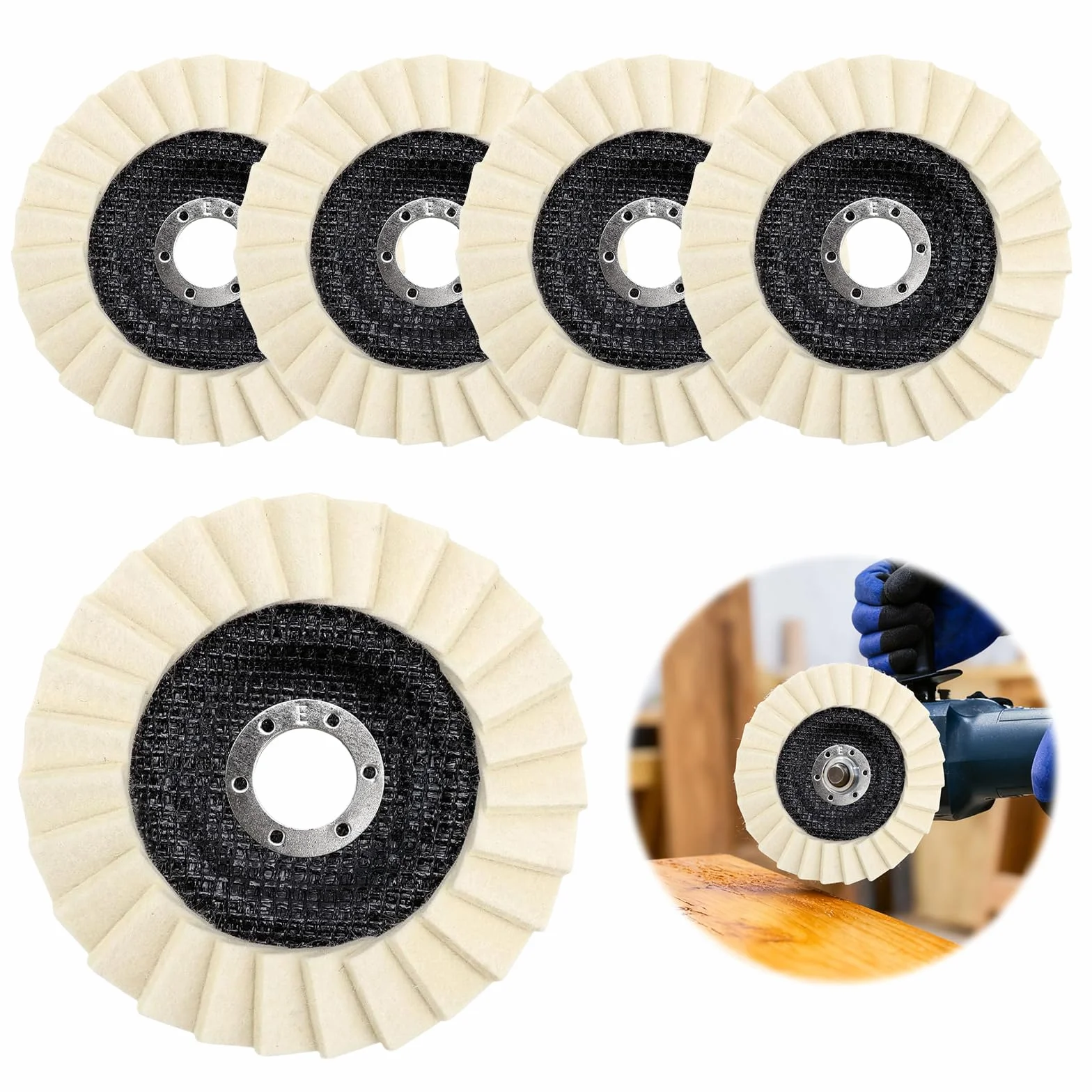 5 pezzi di dischi abrasivi 125 mm x 22 mm, in feltro, dischi per lucidatura a ventaglio, dischi abrasivi, per la levigatura e la lucidatura di vernice, legno, plastica, feltro, dischi per lucidatura