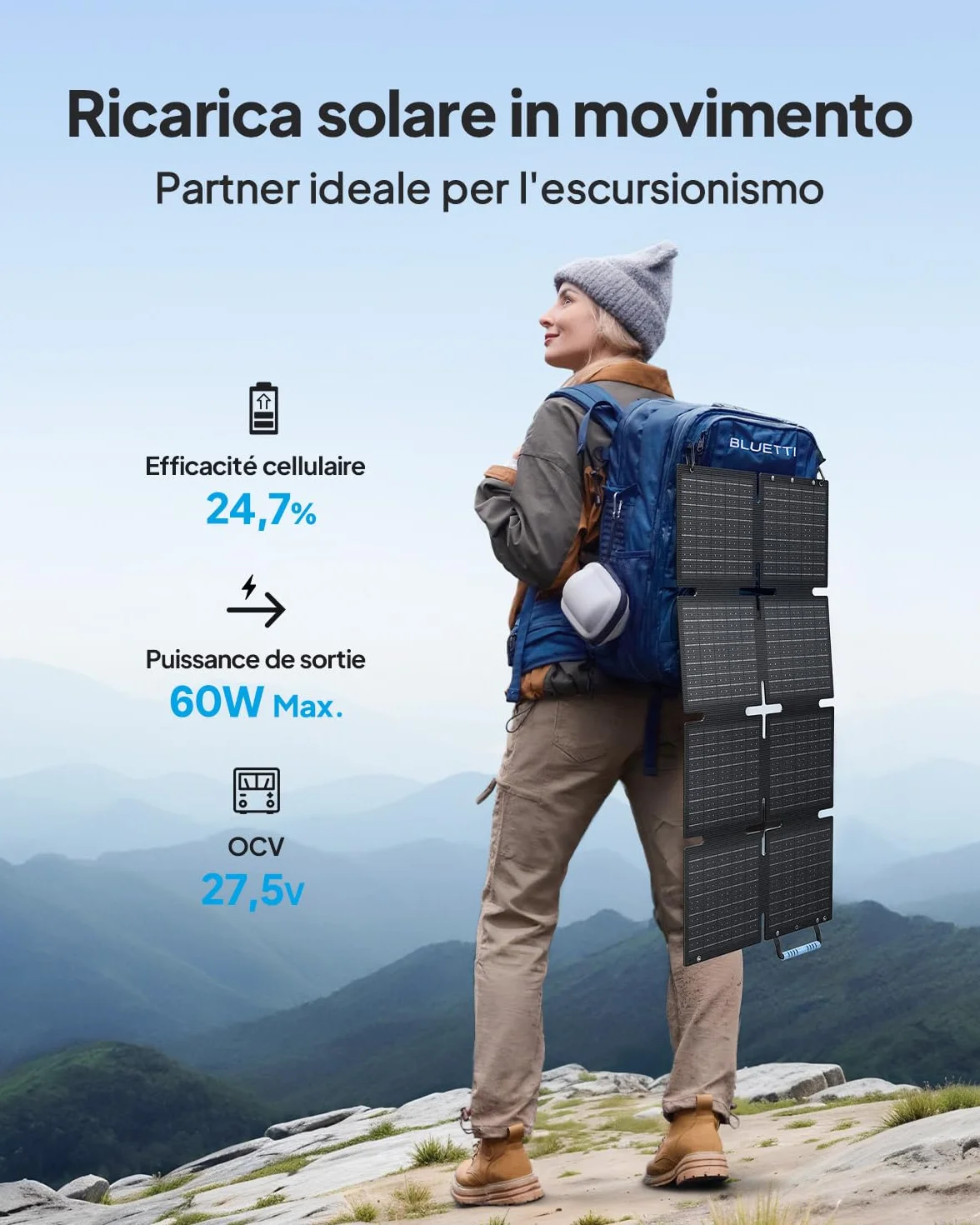 BLUETTI Handsfree 1 Centrale Elettrica a Zaino con 60W Pannello Solare, 268,8Wh 300W Batteria LFP con 42L Zaino, Tutto in Uno Sistema di Energia Solare per Campeggio, Fotografia,Viaggio