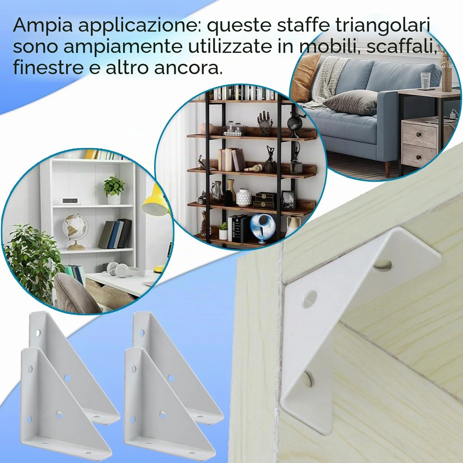 Squadrette Angolari Metallo per Legno 90° 4 Pezzi con Viti Bianco