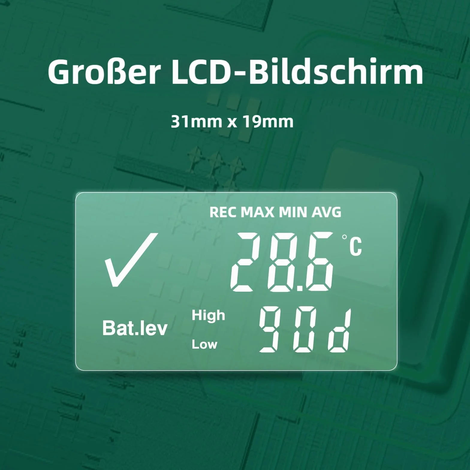 Registratore di dati di temperatura Freshliance con display LCD, registratore di temperatura USB monouso con 30.000 punti, report PDF CSV automatico, 30 giorni, confezione da 1 pezzi