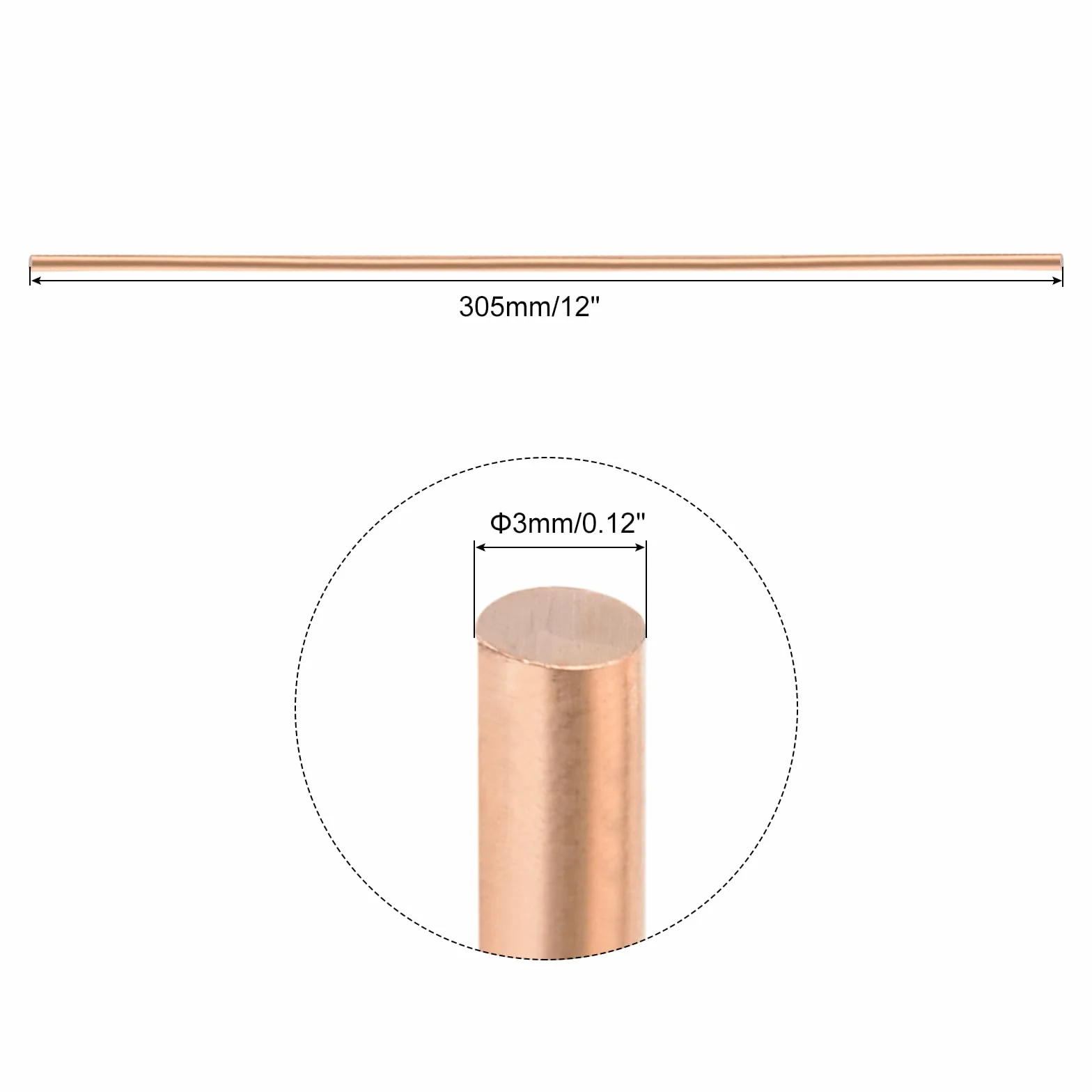 QUARKZMAN 10 Pezzi Asta Tonda In Rame Puro Diametro 3mm/0.12 Pollici Lunghezza 305mm/12 Pollici Asta Solida In Rame Barra Per Tornitura Per Fai Da Te Lavorazione Metalli Hobby