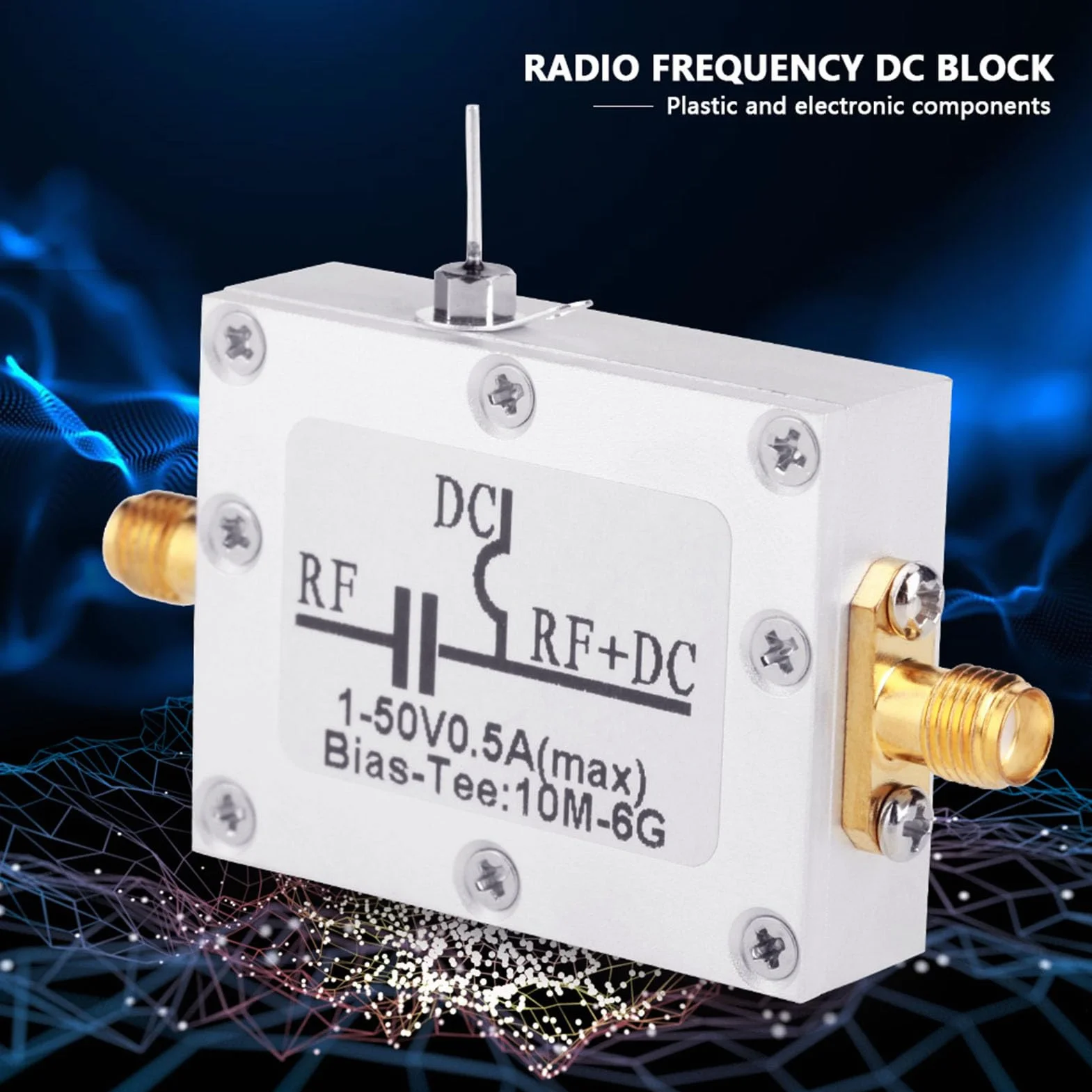 bias tee + Bias Tee 10MHz-6GHz Banda larga ad alta frequenza Microonde Bias coassiale 1 pezzo 10MHz-6GHz