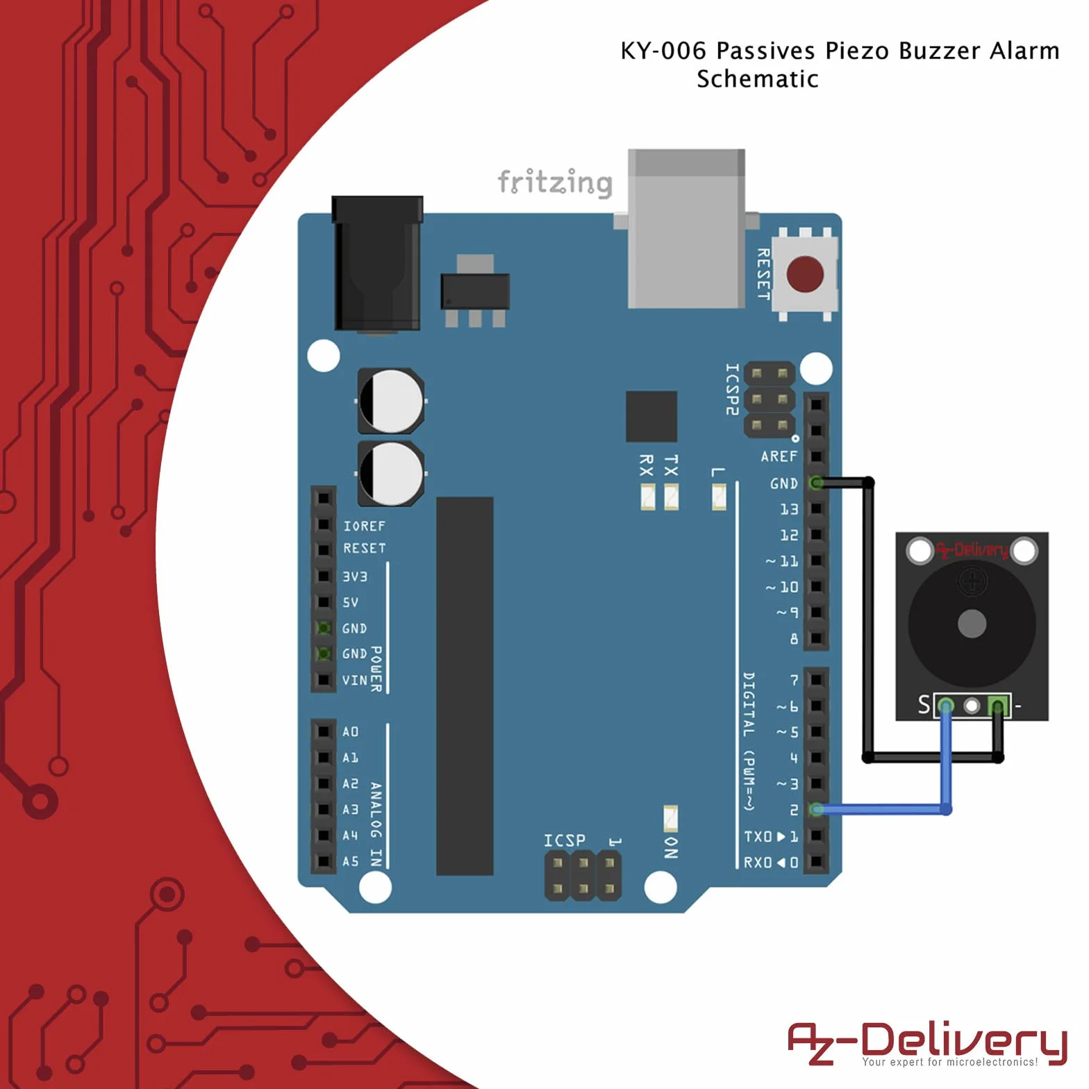 AZDelivery KY-006 Modulo di Allarme Passivo Piezo Cicalino compatibile con Arduino incluso un E-Book!