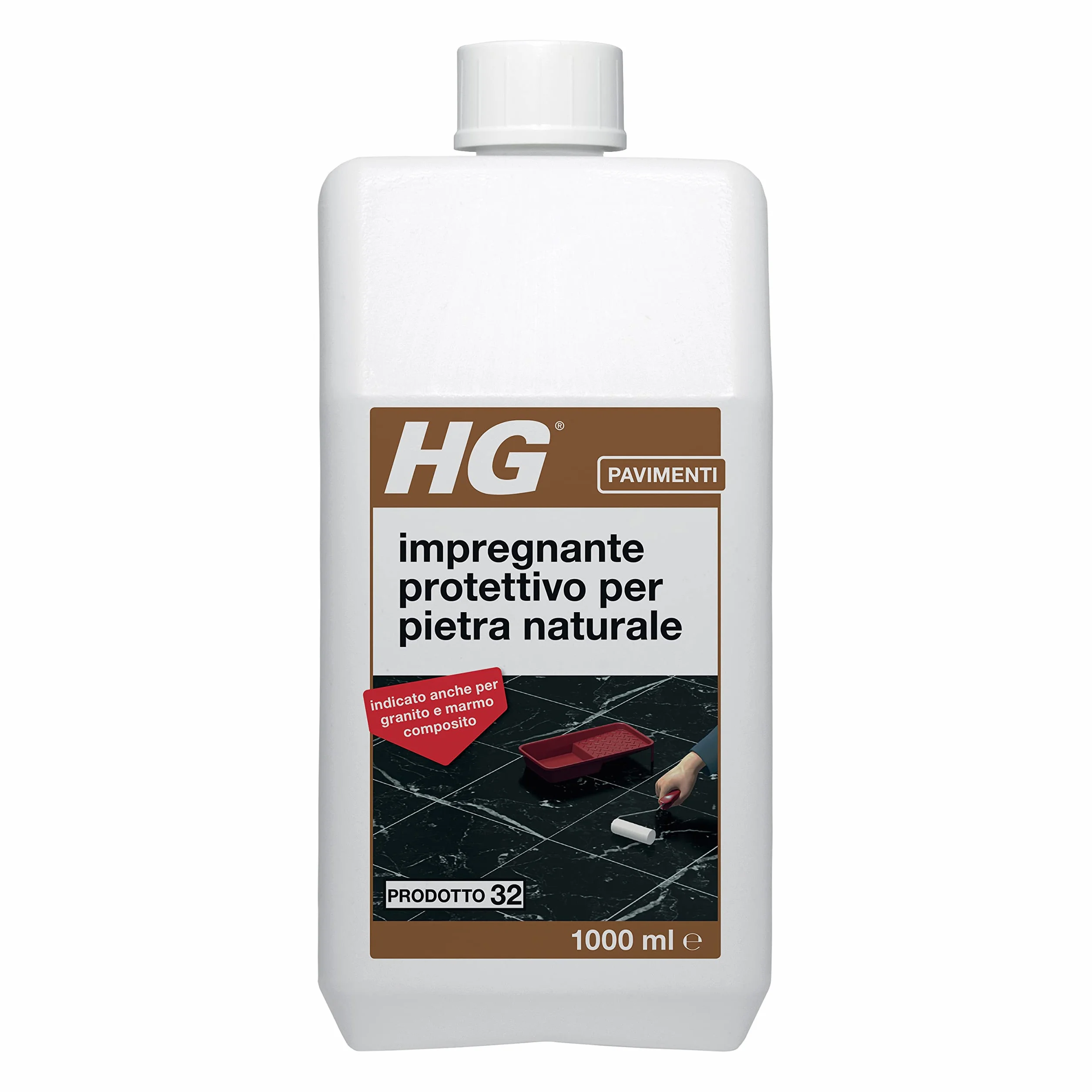 HG Impregnante Pavimenti per Pietra Naturale, Dona un Rivestimento Protettivo Incolore a Marmo, Pietra Calcarea, Arenaria e Granito e Respinge Sporco, Grasso e Olio, 1 L (506100108)