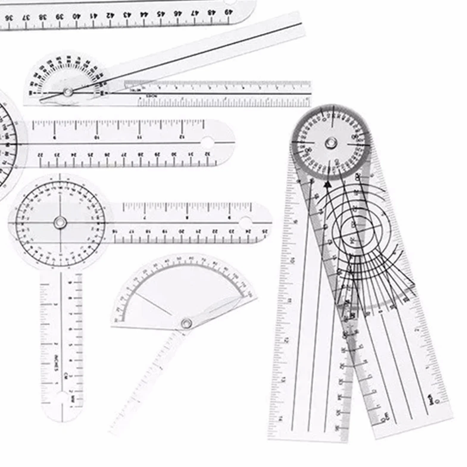 Set Goniometro Medico, 6 Pezzi, Righello Angolare in PVC, Include Goniometri 360° e 180°, Righello per Dita e Ossa, per Misurazioni Ortopediche