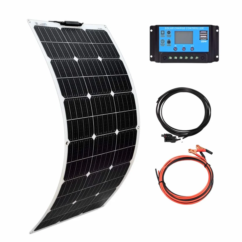 XINPUGUANG Pannello solare flessibile da 100 W 12V Kit modulo mono per barca, auto, roulotte, ricarica della batteria 12v (100)
