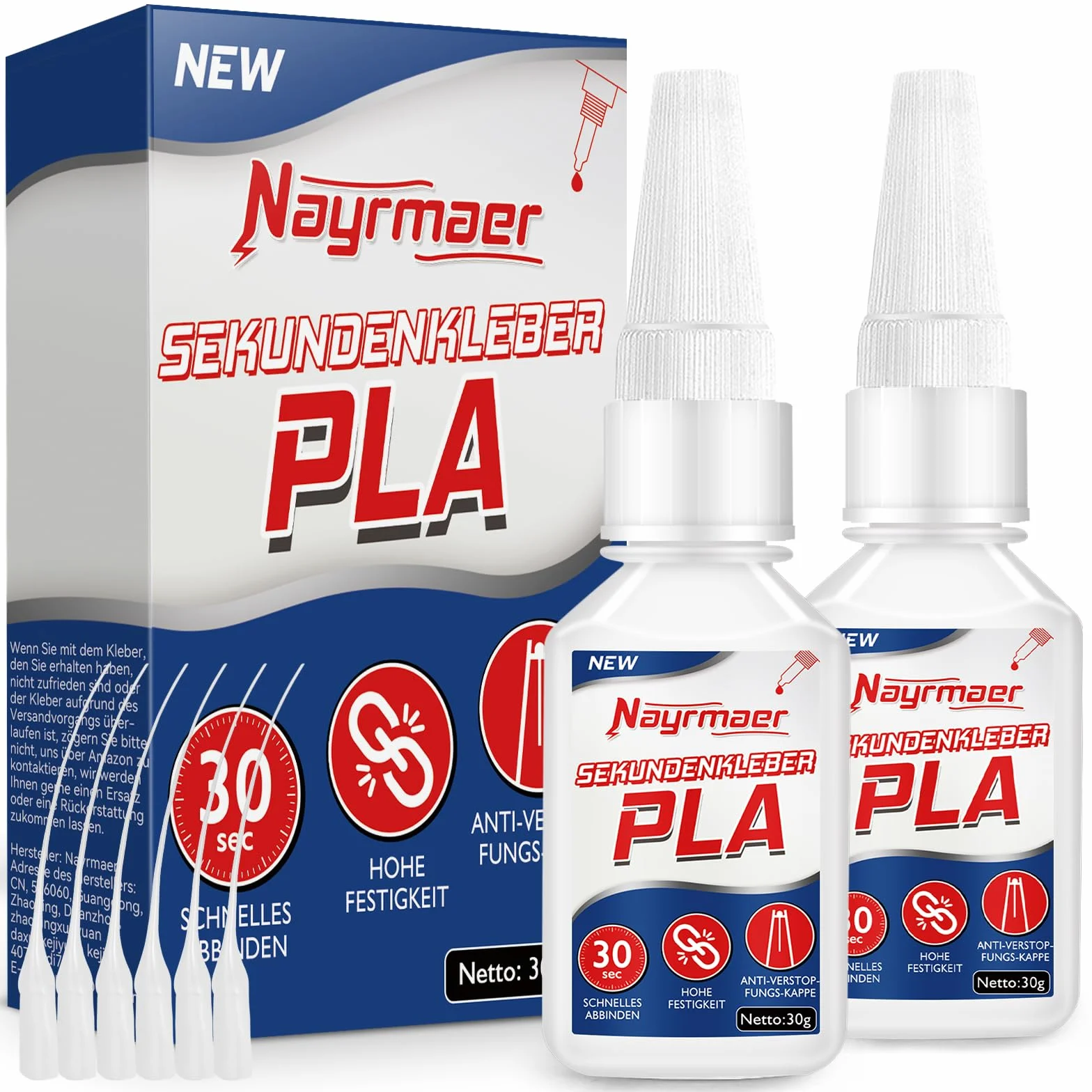 Colla Nayrmaer PLA, colla per stampa 3D da 60 g con cappuccio anti-intasamento, adesivo per plastica ABS, PLA, PETG e TPU