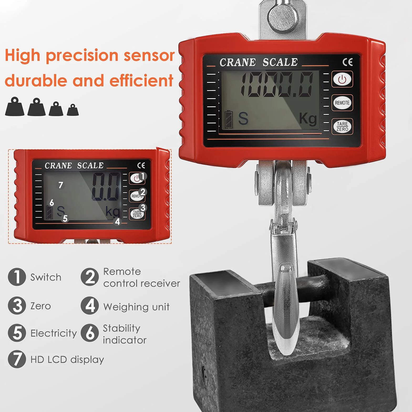 Bilancia sospesa digitale 2200 libbre 1000 kg industriale per gru elettronica portatile 1T