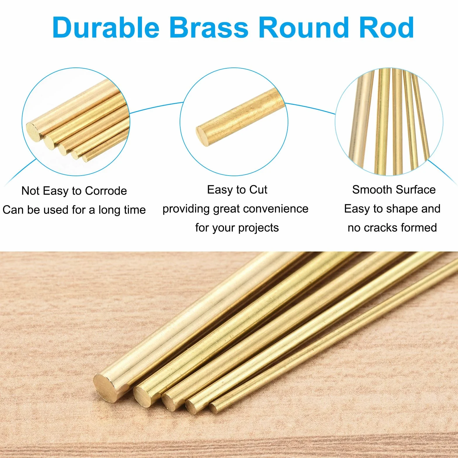PATIKIL 10 Pz Asta Tonda in Ottone 2mm x 8" Barra per Tornio H59 Rame