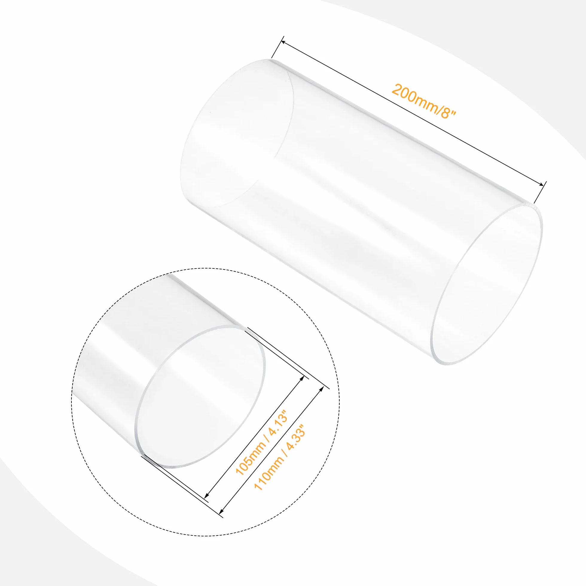 Rura akrylowa przezroczysta sztywna okrągła 105 mm ID 110 mm OD 200 mm do lamp i lampionów