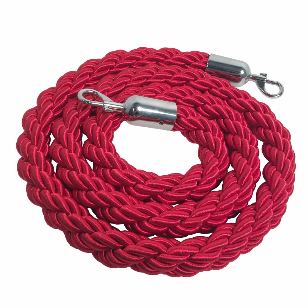 Danieli - Cordone Intrecciato 2 Metri per Colonnine Segnapercorso. Corda Intrecciata con Moschettone in Metallo Cromo Lucido. Adatto per Teatri, Musei ed Eventi. (Rosso)