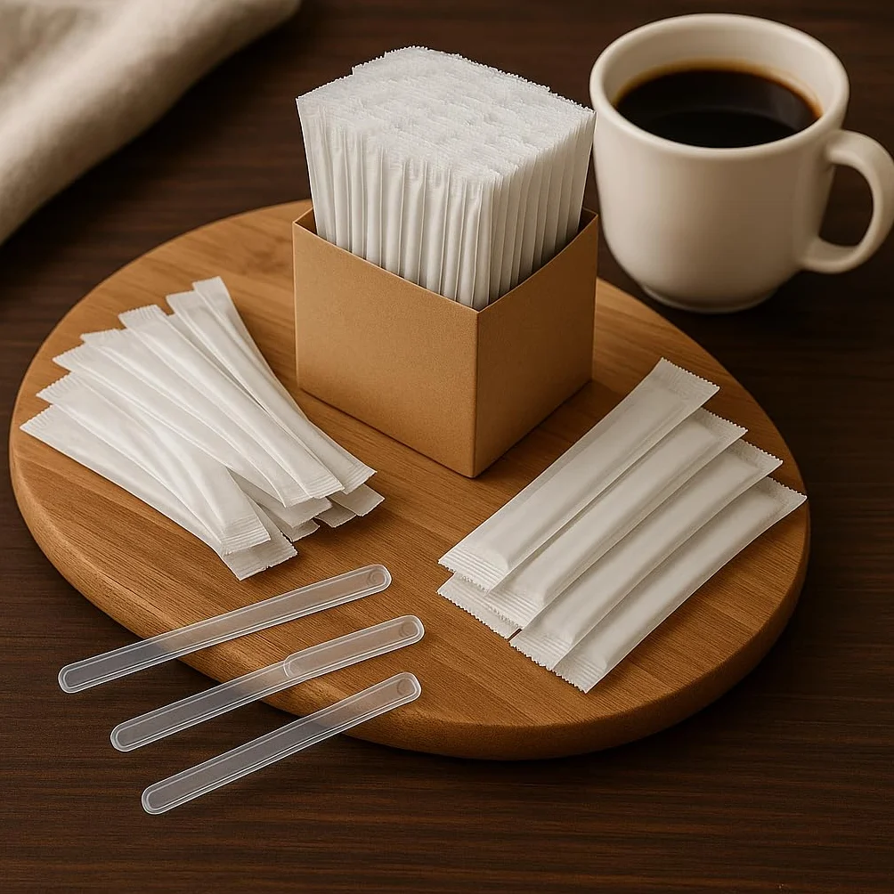 Palettine Caffè Monouso in Plastica Imbustate Singolarmente, 10 Confezioni da 50 Pezzi (Totale 500), Palettine Igieniche Resistenti per Bar, Ufficio, Casa e Distributori Automatici