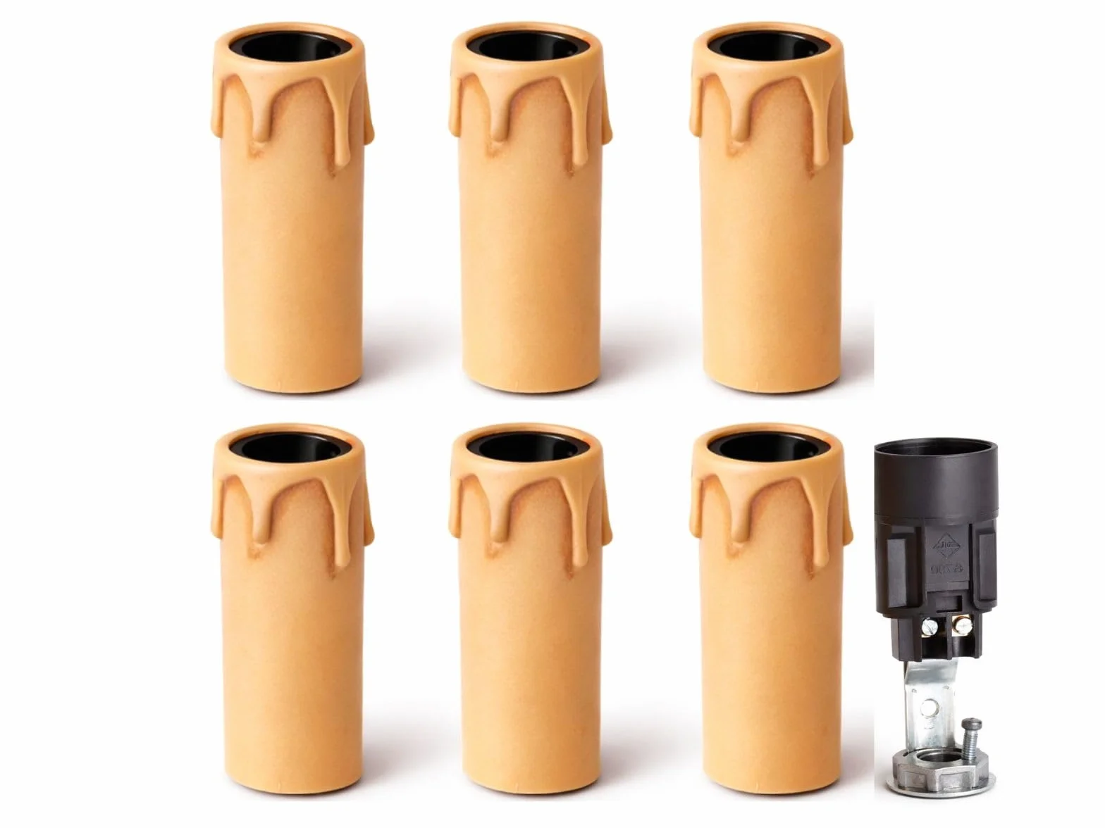 Kit 6 Portalampade E14 Finta Candela Antichizzata – Portalampada Vintage per Lampadari Classici – Attacco E14 con Nipplo M10 e Vite di Sicurezza – H65 mm