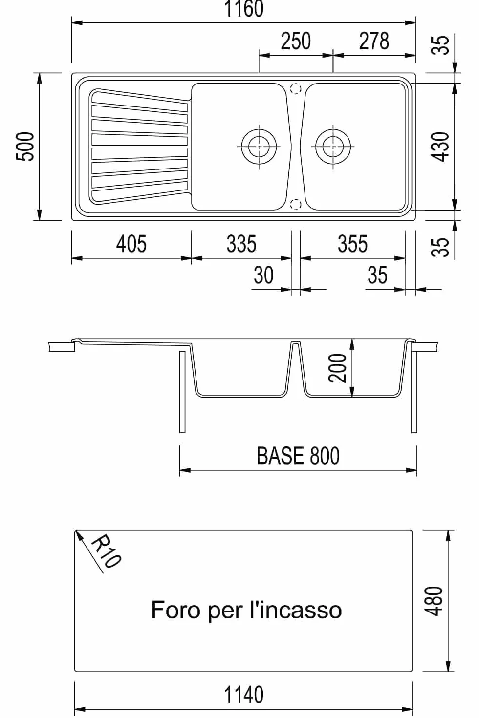 Lavello composito Plados SP1162 due vasche più gocciolatoio + tagliere legno (Avena)