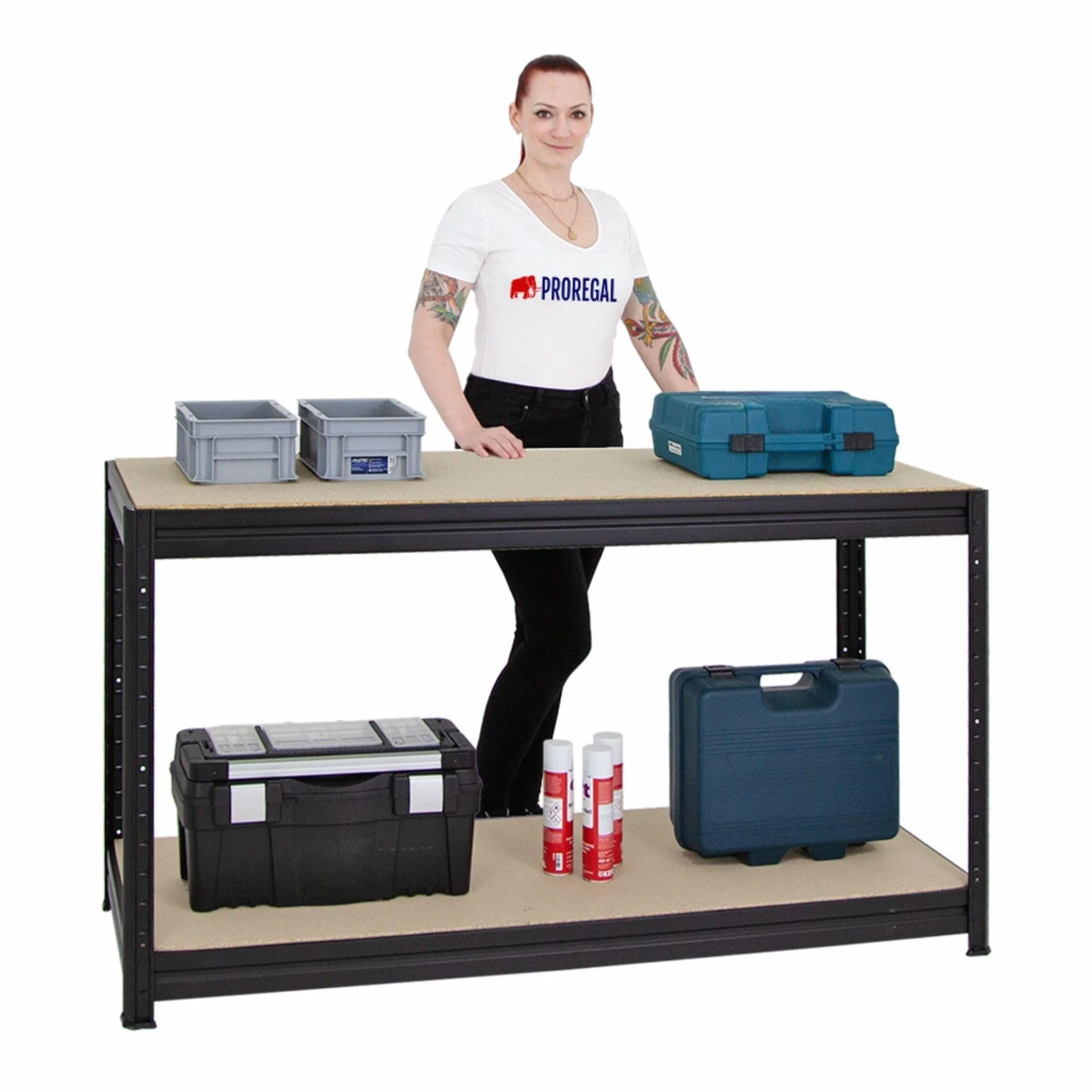 PROREGAL Banco da lavoro regolabile in altezza DINO | AxLxP 90x160x60cm | Portata 600 kg | Nero