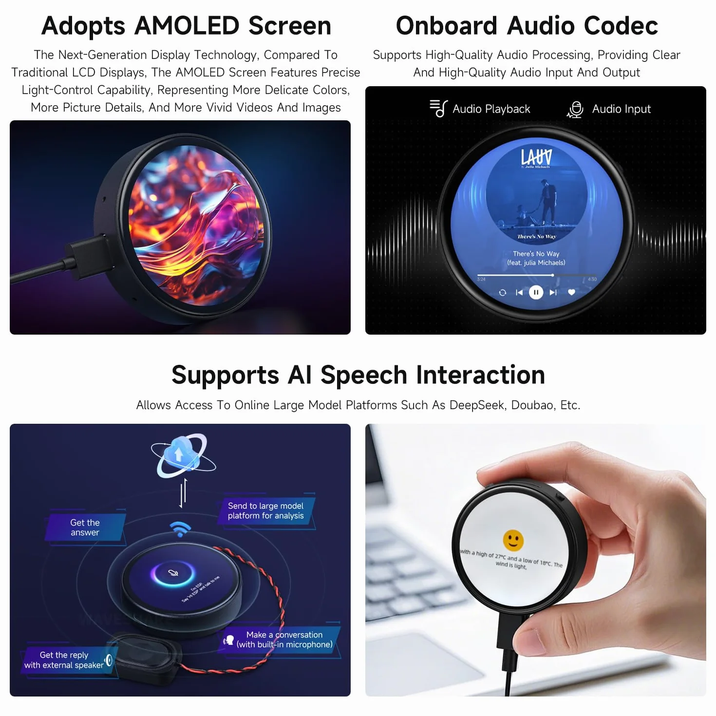 Waveshare ESP32-S3 1.75inch AMOLED Round Touch Display Development Board(without Case & GPS), 32-Bit LX7 2-Core Processor, 466x466, QSPI Interface, Dual Digital Microphones Array, ESP32 With Display