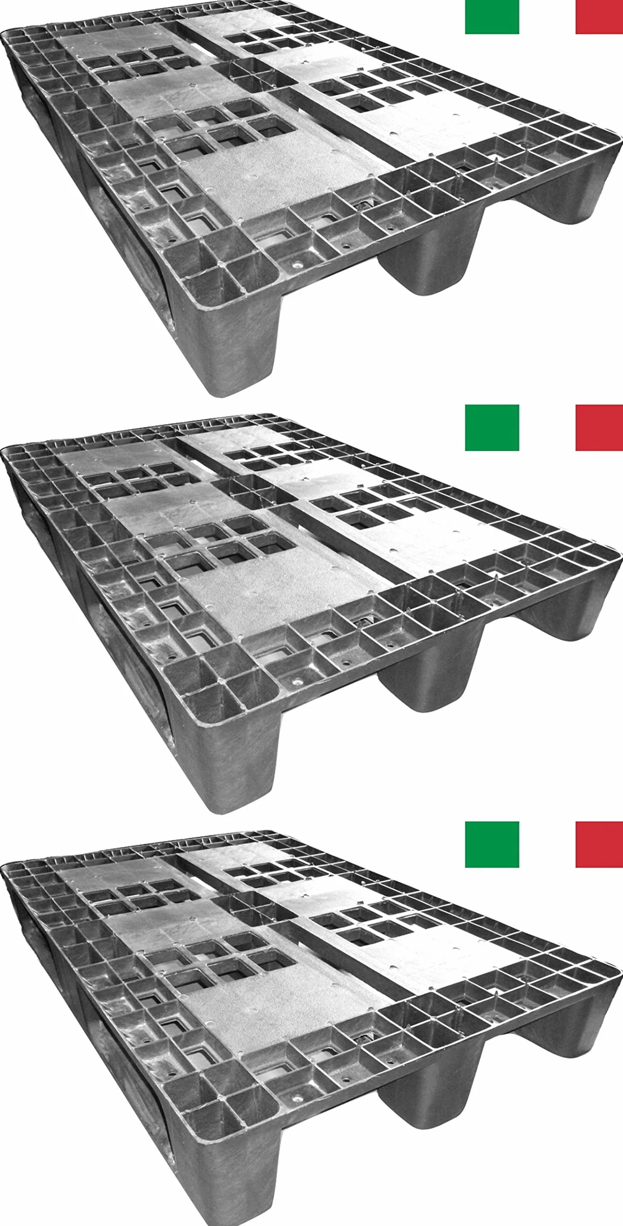 CENNI 12003 Set 3 Bancali Pallet in Plastica 1200 x 800 con 3 Traverse, Made in Italy