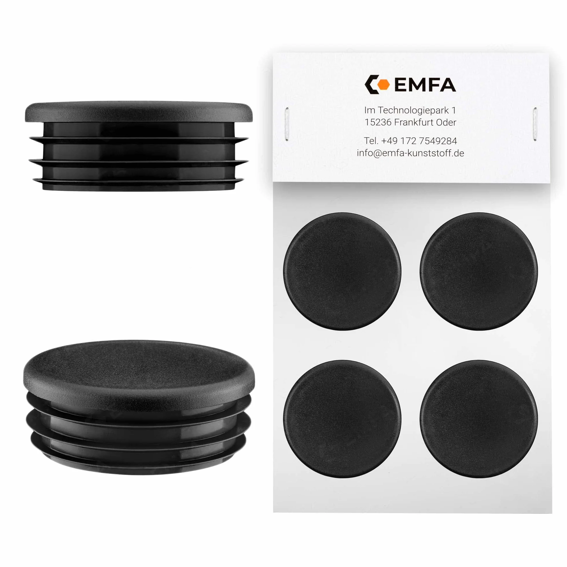 EMFA Tappo alettato tondo 40 mm Nero 4 pezzi - Tappi a lamelle rotondi 40mm per tubo - Terminali in plastica protettivi 4 cm
