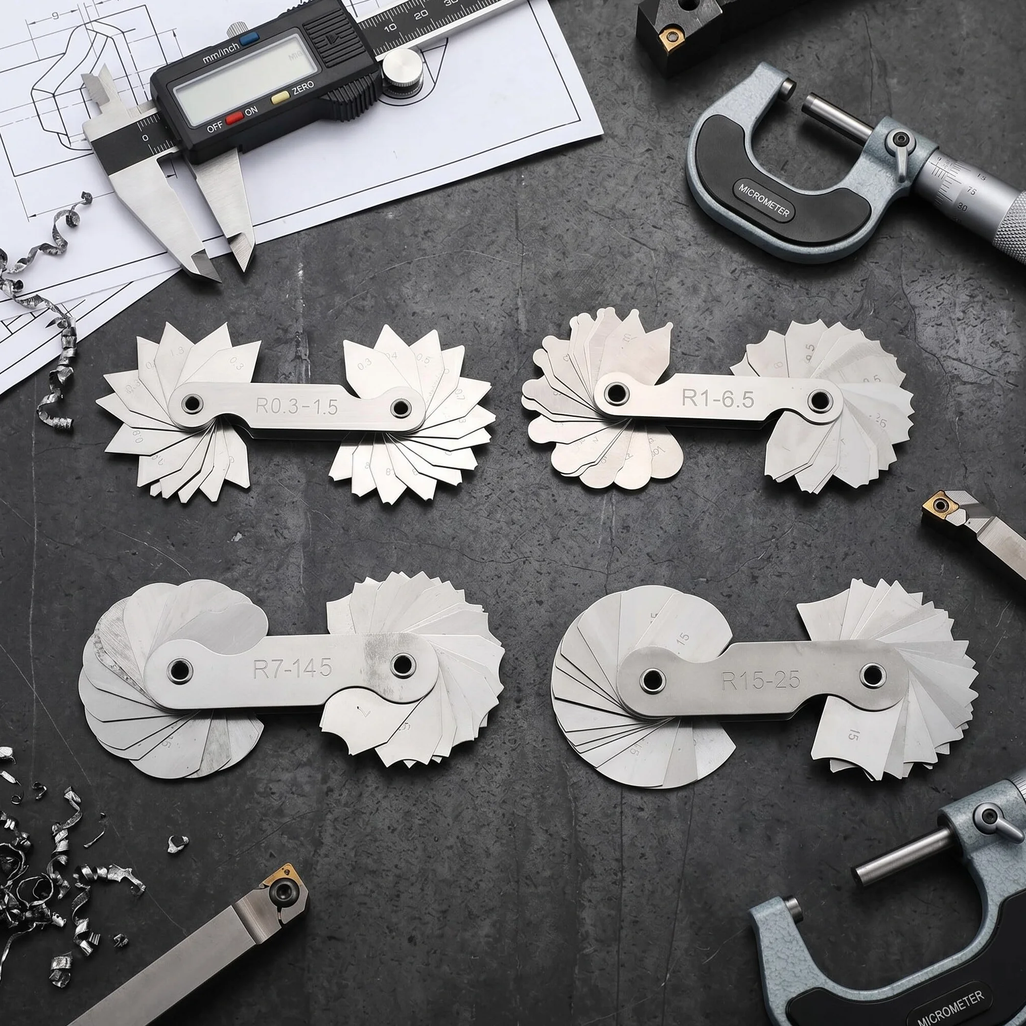 Raggio Strumento di misura convesso concavo in acciaio inossidabile R0.3-1.5 R1-6.5 R7-14.5 R15-25 per costruttori utensili stampi