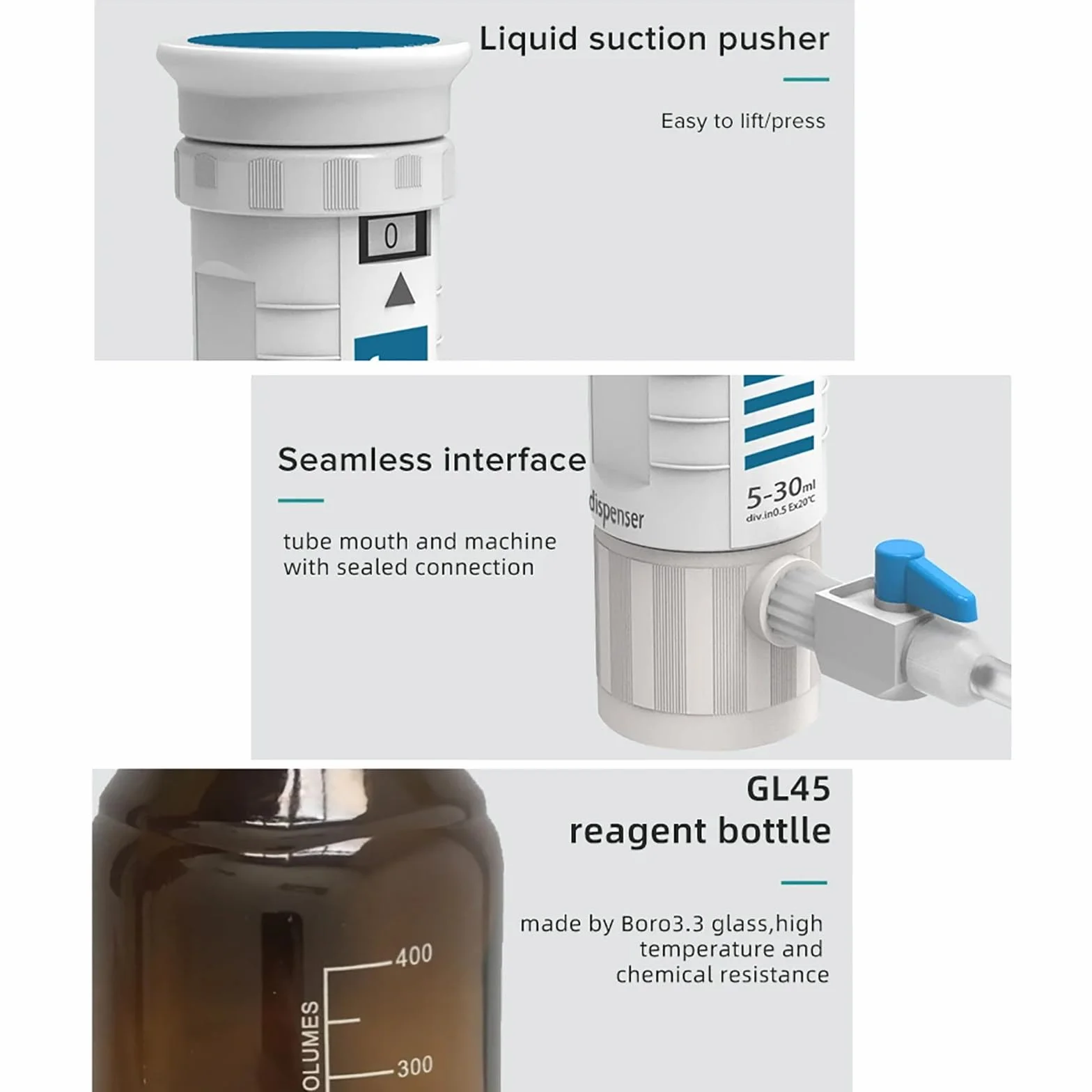 Dispenser da Laboratorio Regolabile 0.4-60ml con Finestra Digitale e Doppia Valvola