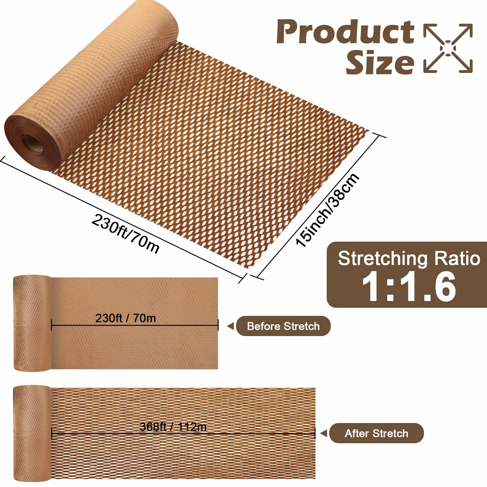 Carta a nido d'ape da imballaggio Rotolo 38 cm x 70 m marrone