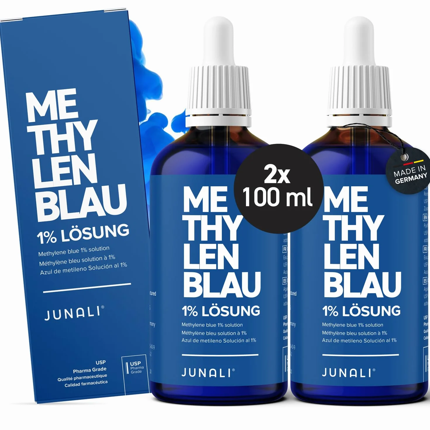 Blu di Metilene 1% USP Qualità Farmaceutica 2x100 ml JUNALI Prodotto in Germania