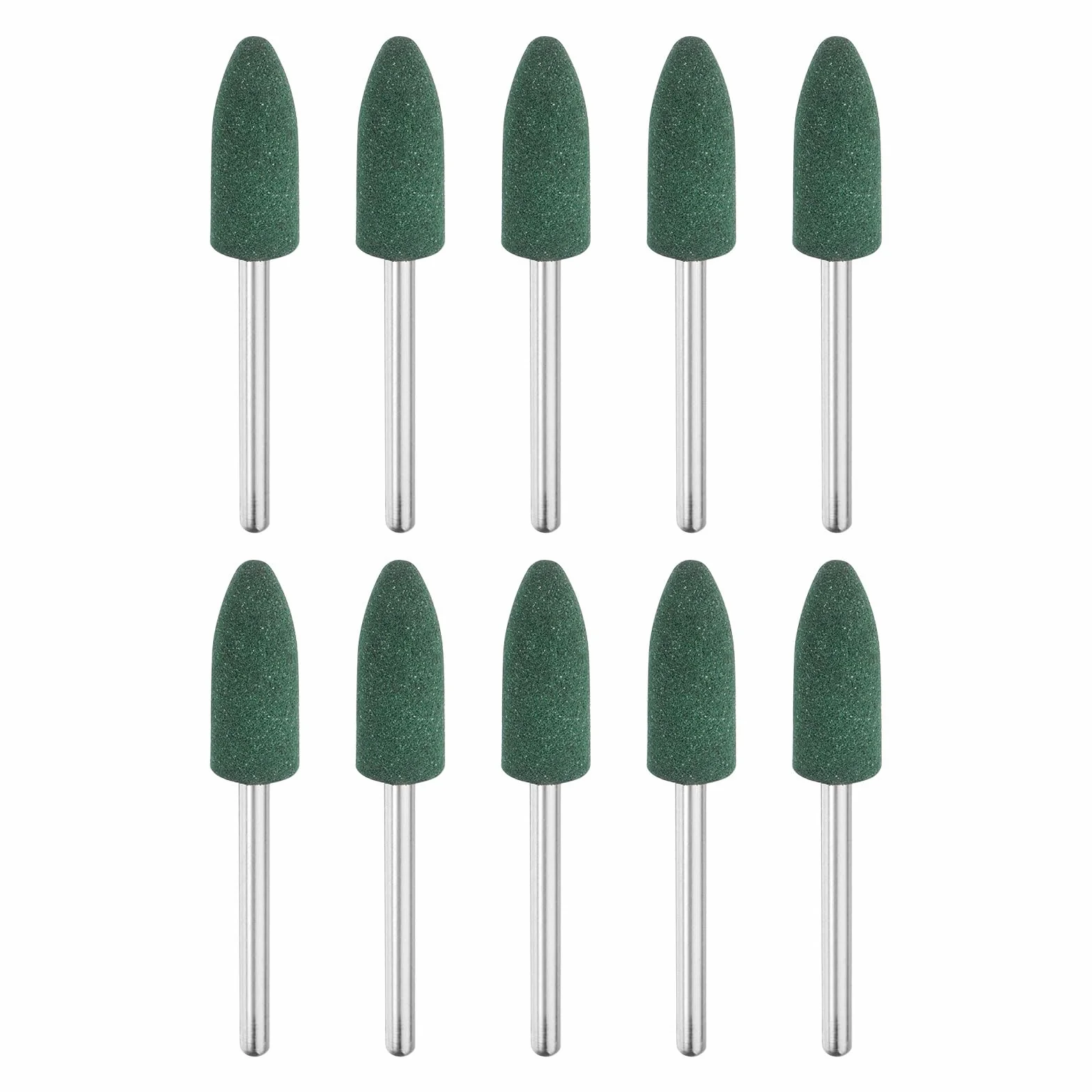 QUARKZMAN 10pcs Punte di Lucidatura in Gomma, Punte di Lucidatura Rotanti con Testa Conica Montata da 8mm (5/16 Pollici), Gambo da 3mm (1/8 Pollici), Verde