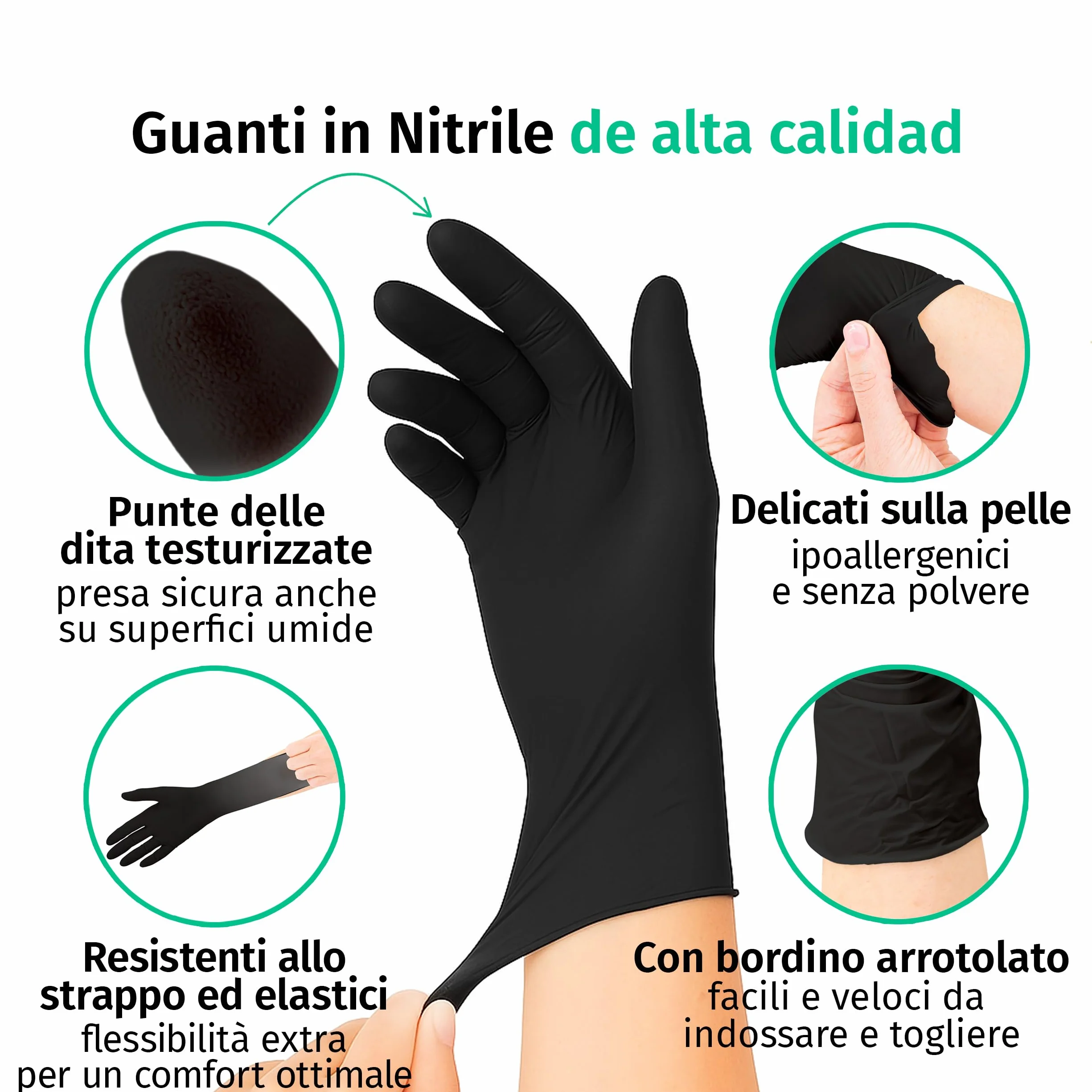 Guanti Nitrile S Neri 200 Pezzi Monouso Senza Lattice Senza Polvere