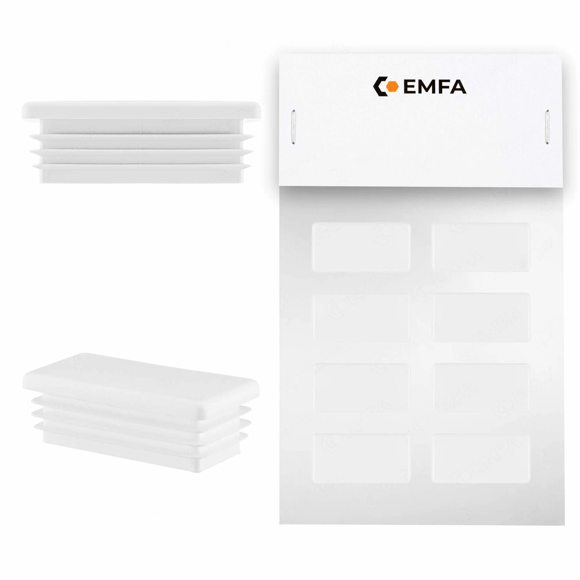 Tappi a Lamelle Rettangolari 40x15 mm Plastica Bianco - Tappo per Tubo per Mobili in Ferro - Set 8 Pezzi 4x1,5 cm