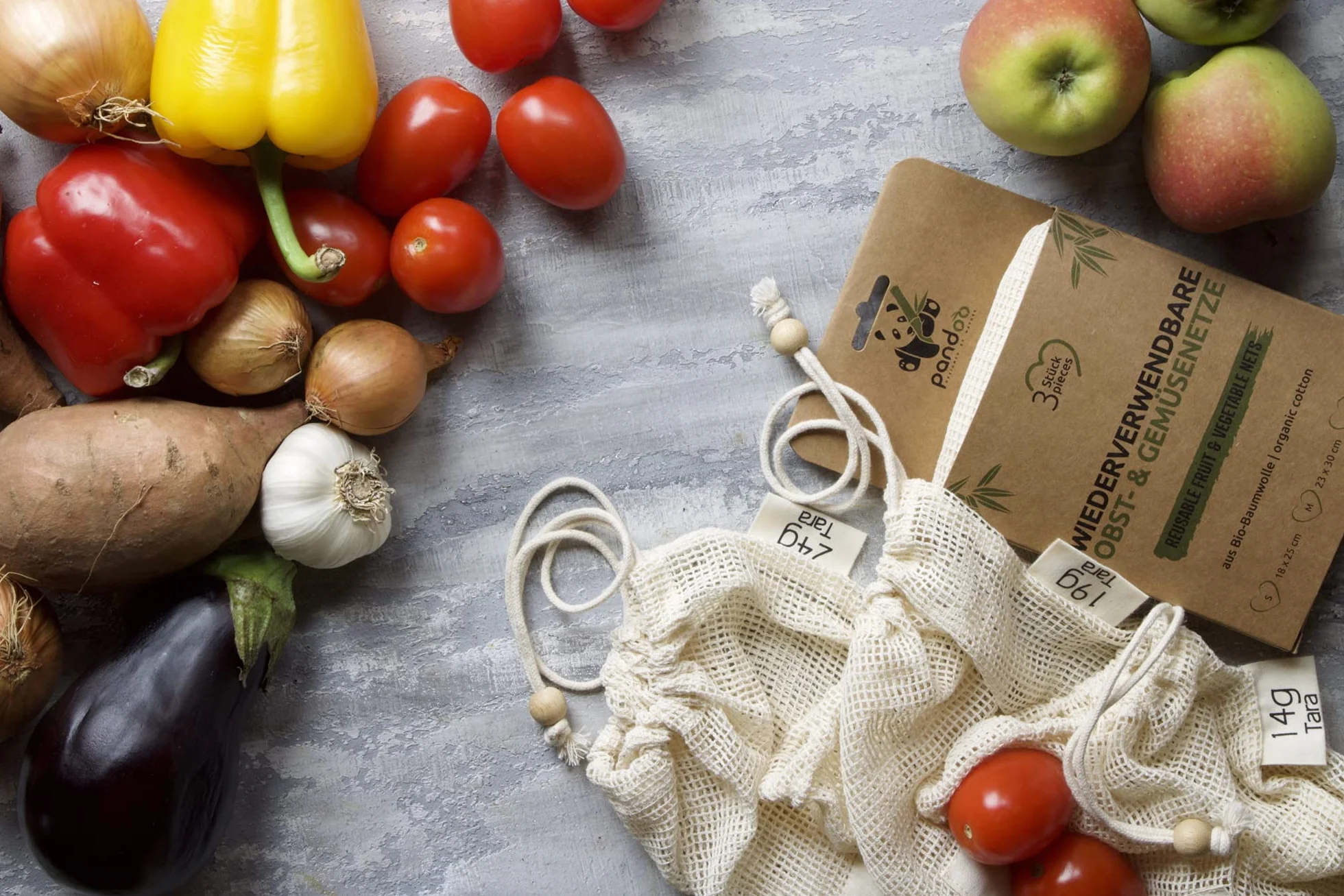 pandoo Set di 3 e 6 filetti per frutta e verdura | Cotone biologico | Acquista senza plastica