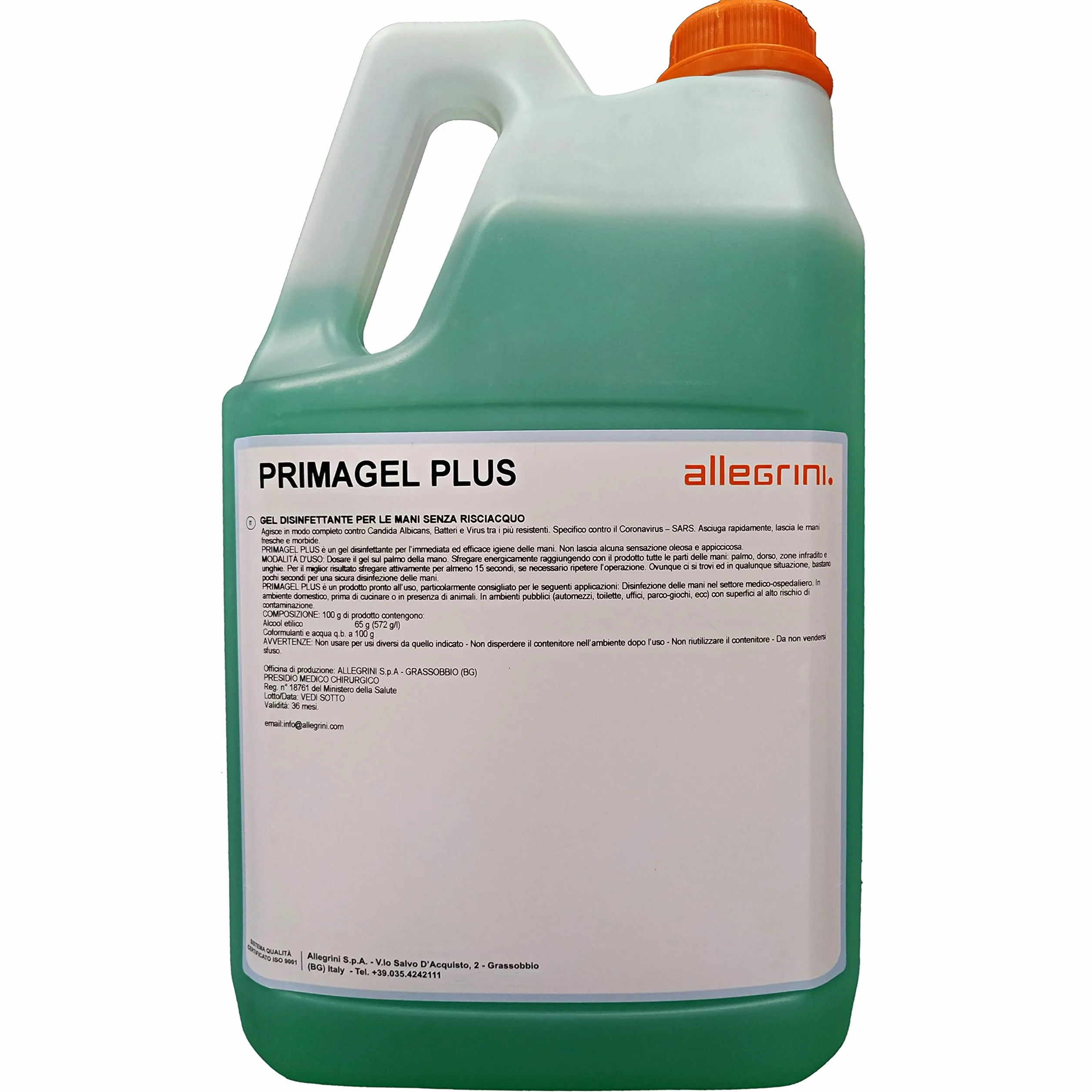 Primagel igienizzante mani 5 litri Presidio Medico Chirurgico Igienizzante mani senza risciacquo gel 75% alcool. Non unge