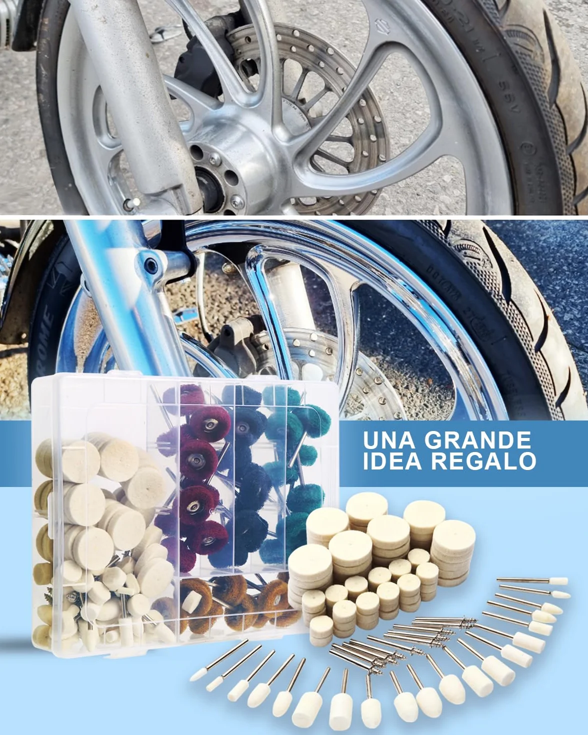 140 Pezzi Accessori per Dremel Elettrico Lucidatura, Ruota in Lana 3mm per la lucidatura metallo Metallo, Vetro, Gioielli, Kit Utensile Rotante Completo