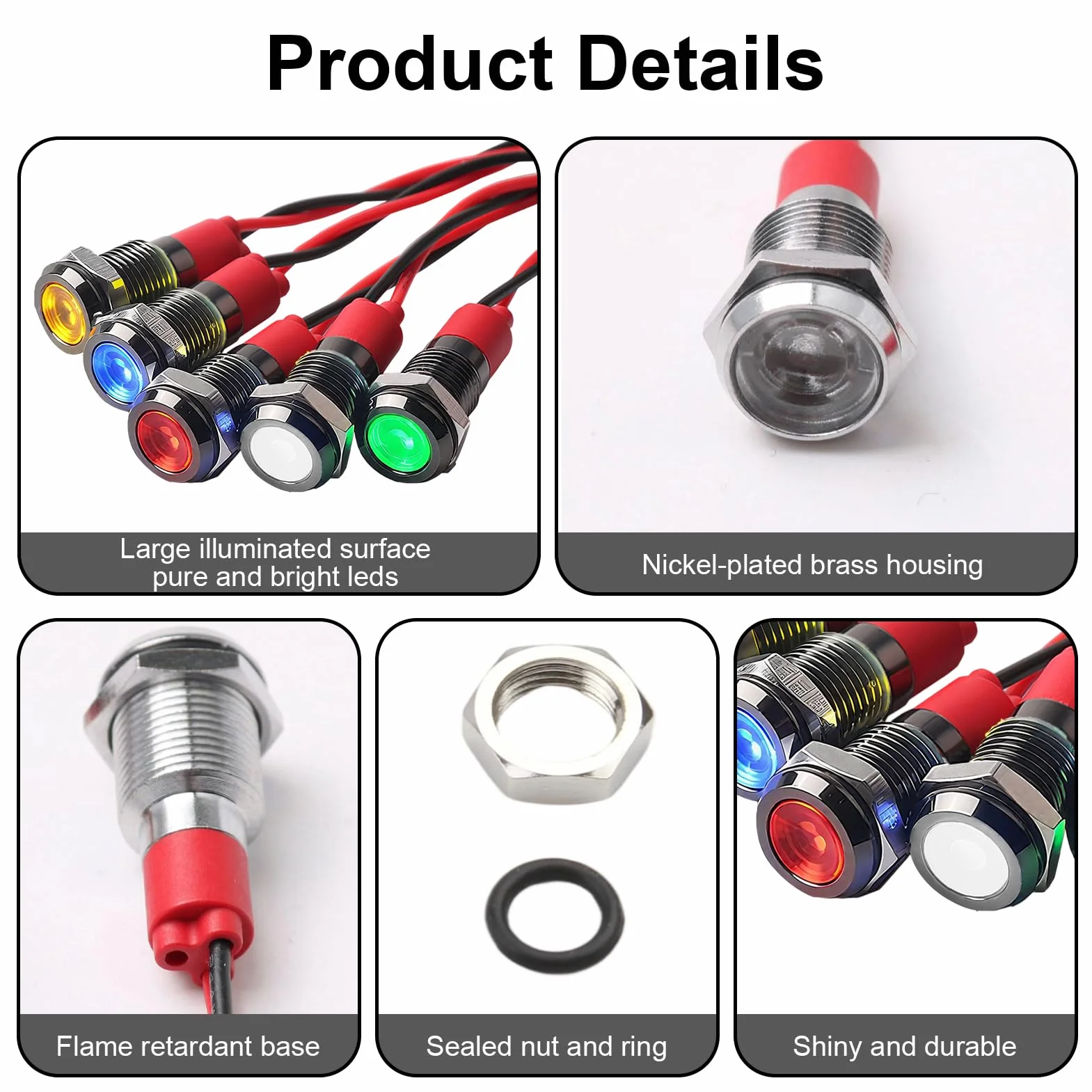 10pcs 6mm Indicatore Luminoso Set AC/DC 12-24V Indicatore Luminoso LED IP67 Impermeabili Spia Luminosa Pannello LED Pilot Dash Spia Lampada Indicatore per Auto Car Van(Rosso/Verde/Blu/Giallo/Bianco)