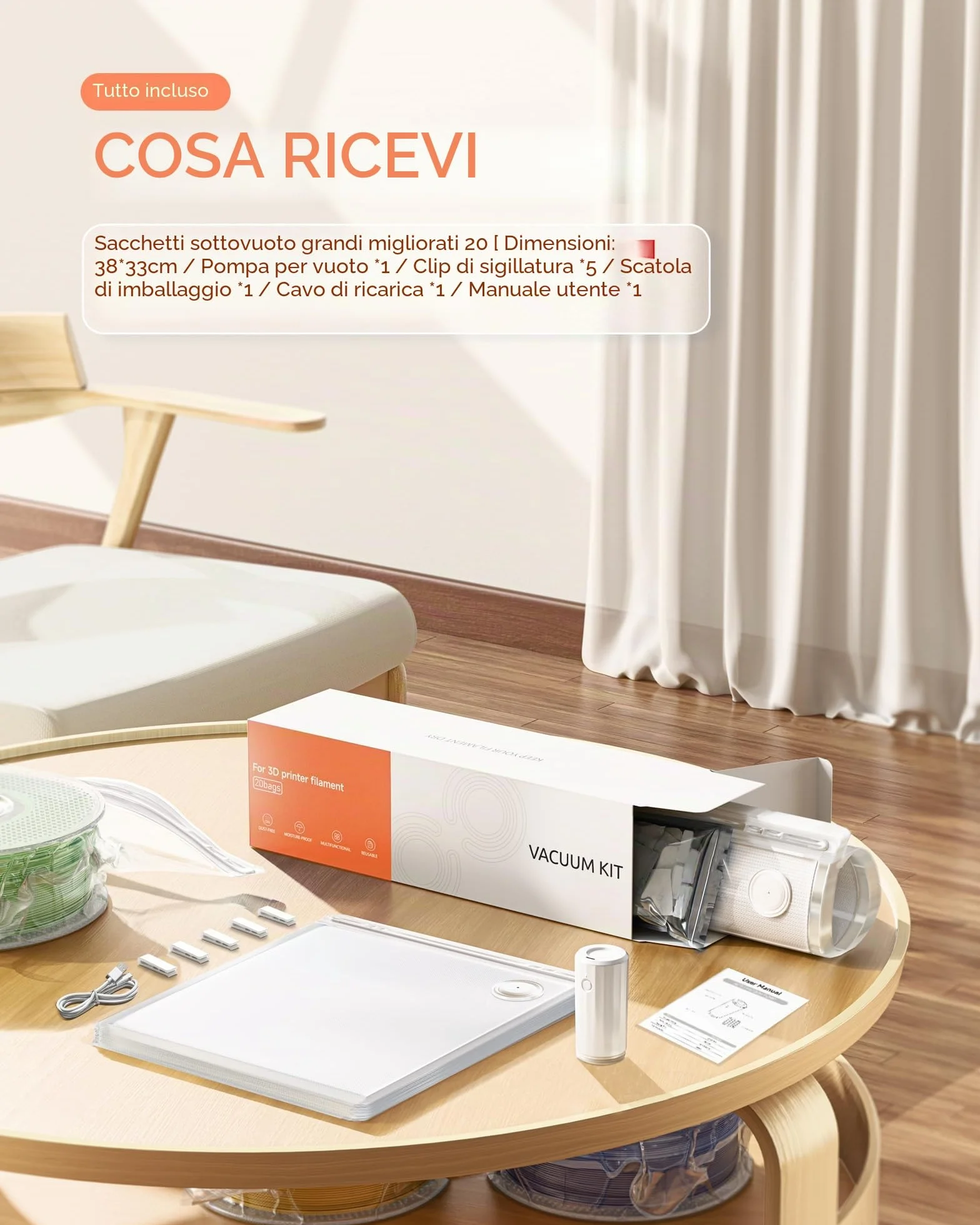 YOOPAI Kit sacchetti sottovuoto per filamento per stampante 3D con pompa automatica, 20 sacchetti extra grandi (38 x 33 cm), compatibili con filamento Bambu Lab 1,75 mm