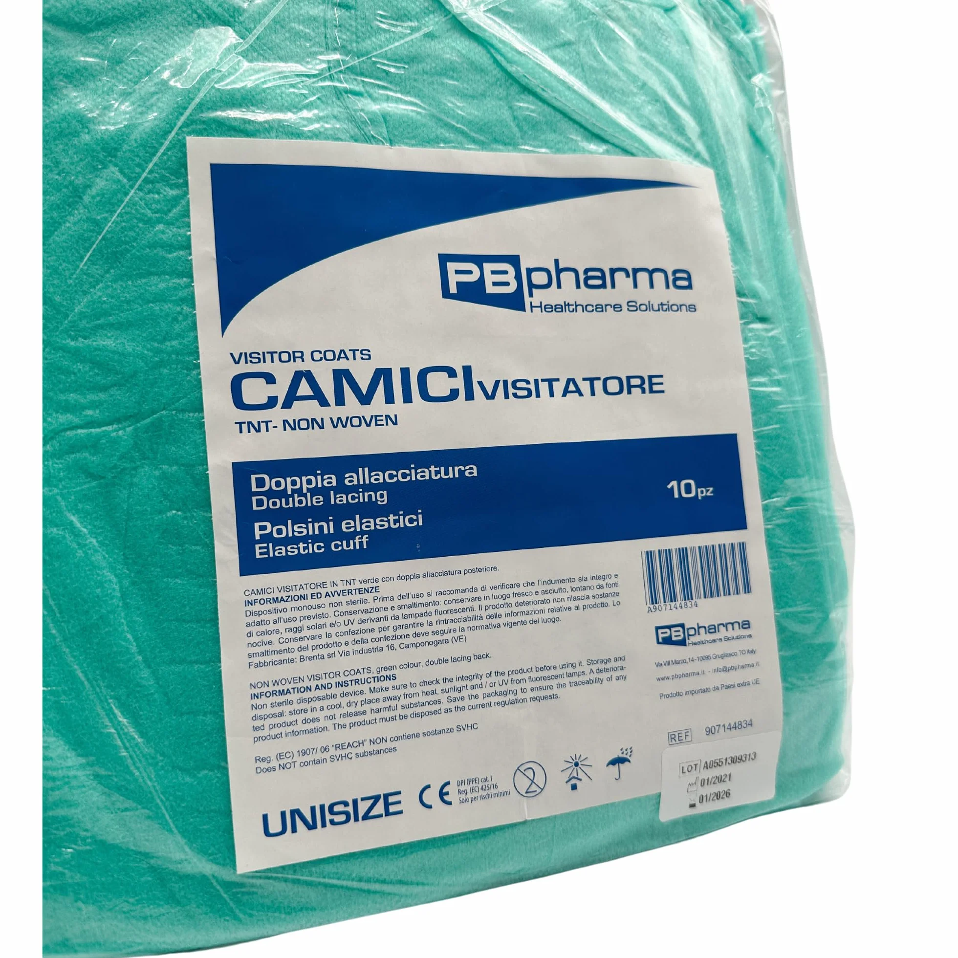 Camice monouso NON sterile TNT verde con polsini in cotone usa e getta x20pz